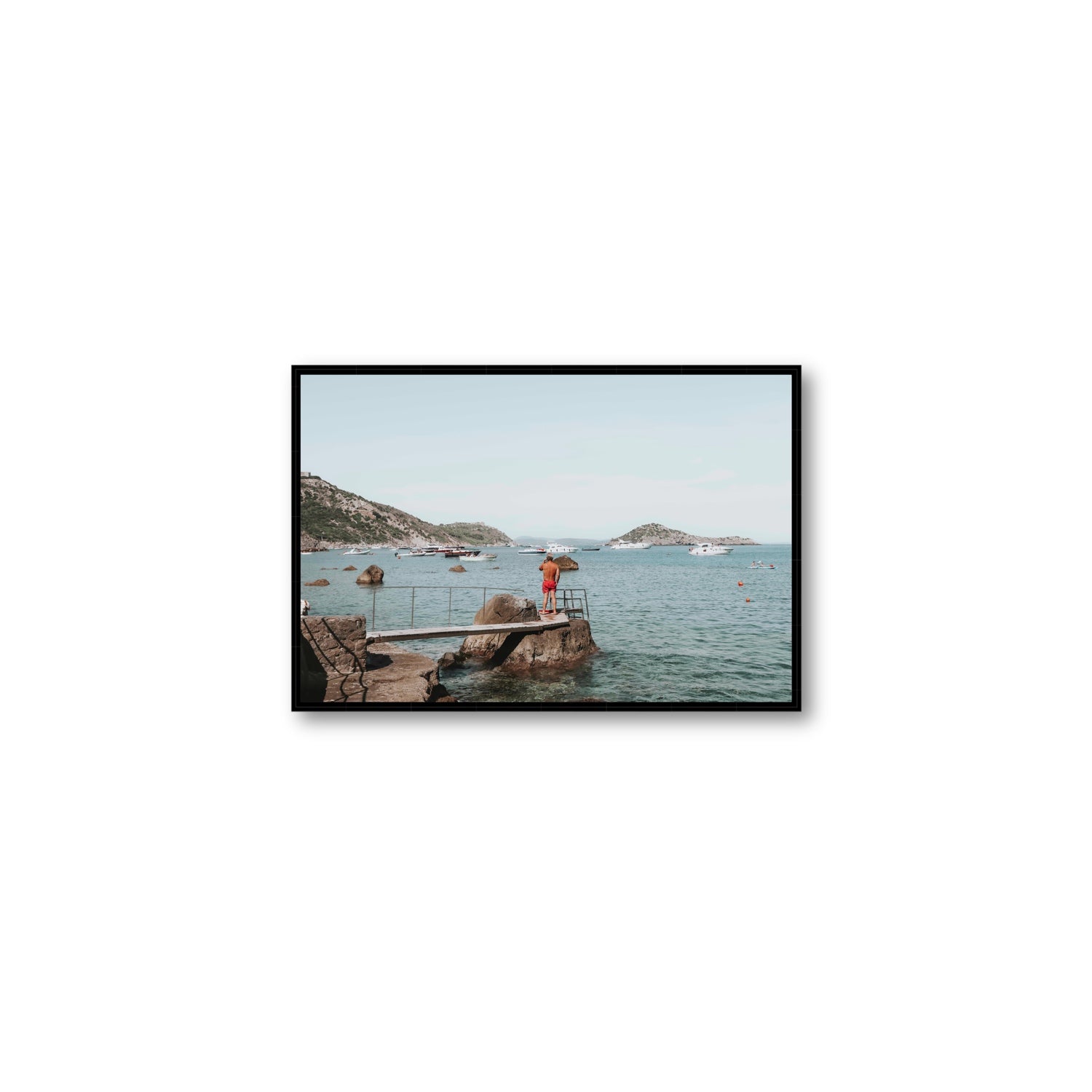 Out Of Office Tuscany coastal Italian wall art Medium fine art canvas in black float frame