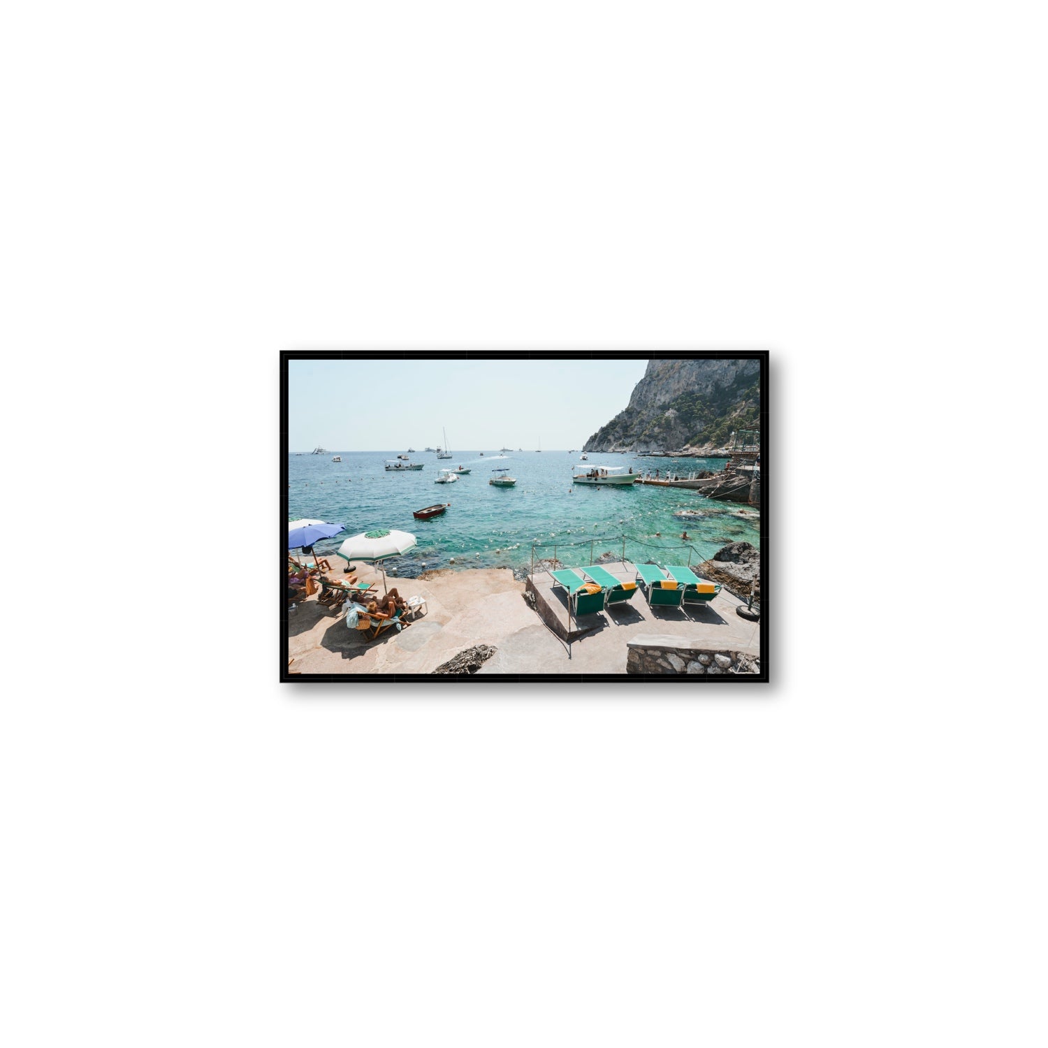 Save Me A Seat Capri Mediterranean wall art Medium fine art canvas in black float frame
