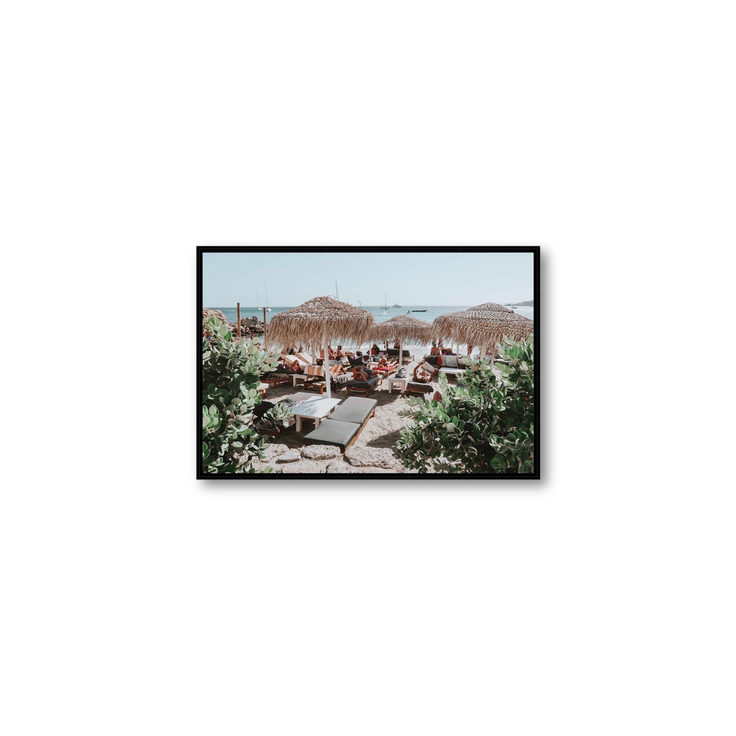 Greek Haven Mykonos Greek island coastal wall art Medium fine art canvas in black float frame