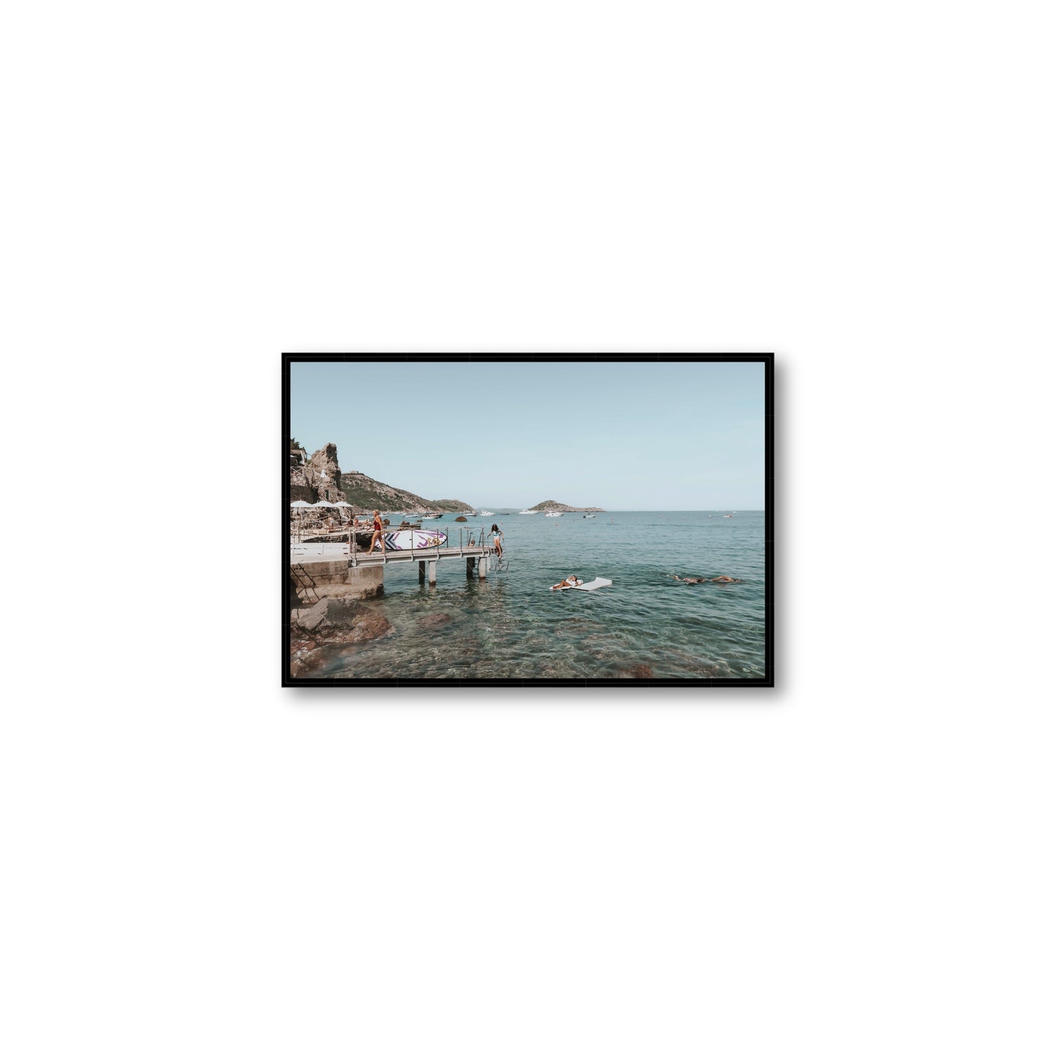 Retro Glamour Tuscany coastal Italian wall art Medium fine art canvas in black float frame