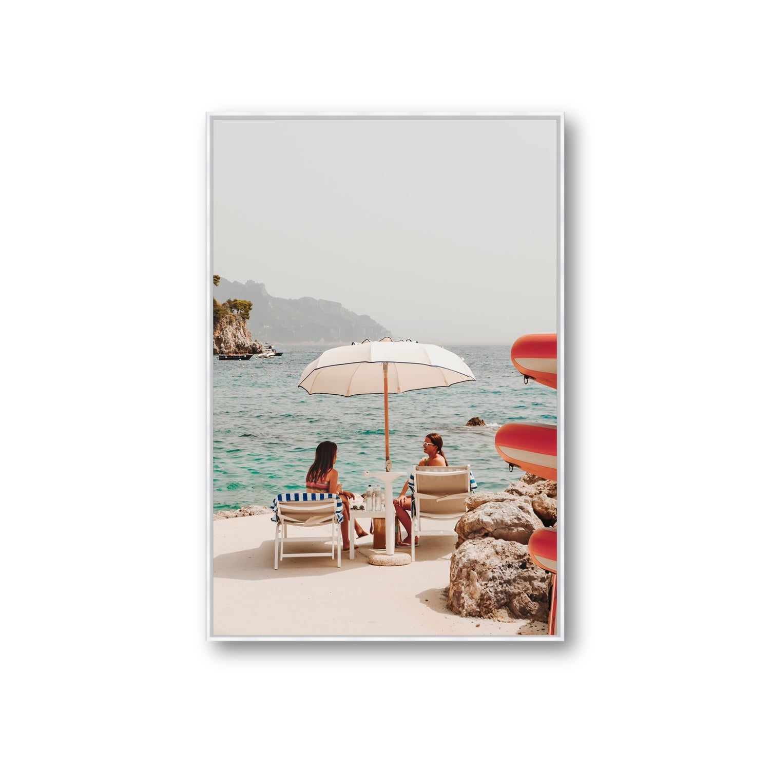 Salty Banter Amalfi Mediterranean wall art Giant fine art canvas in white float frame