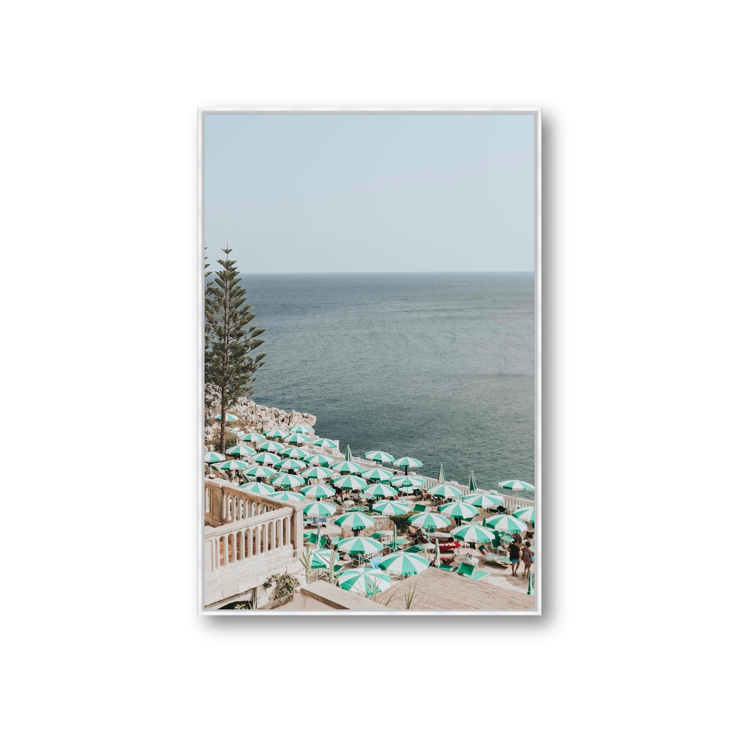 Sun-drenched Stripes Puglia beach coastal wall art Giant fine art canvas in white float frame