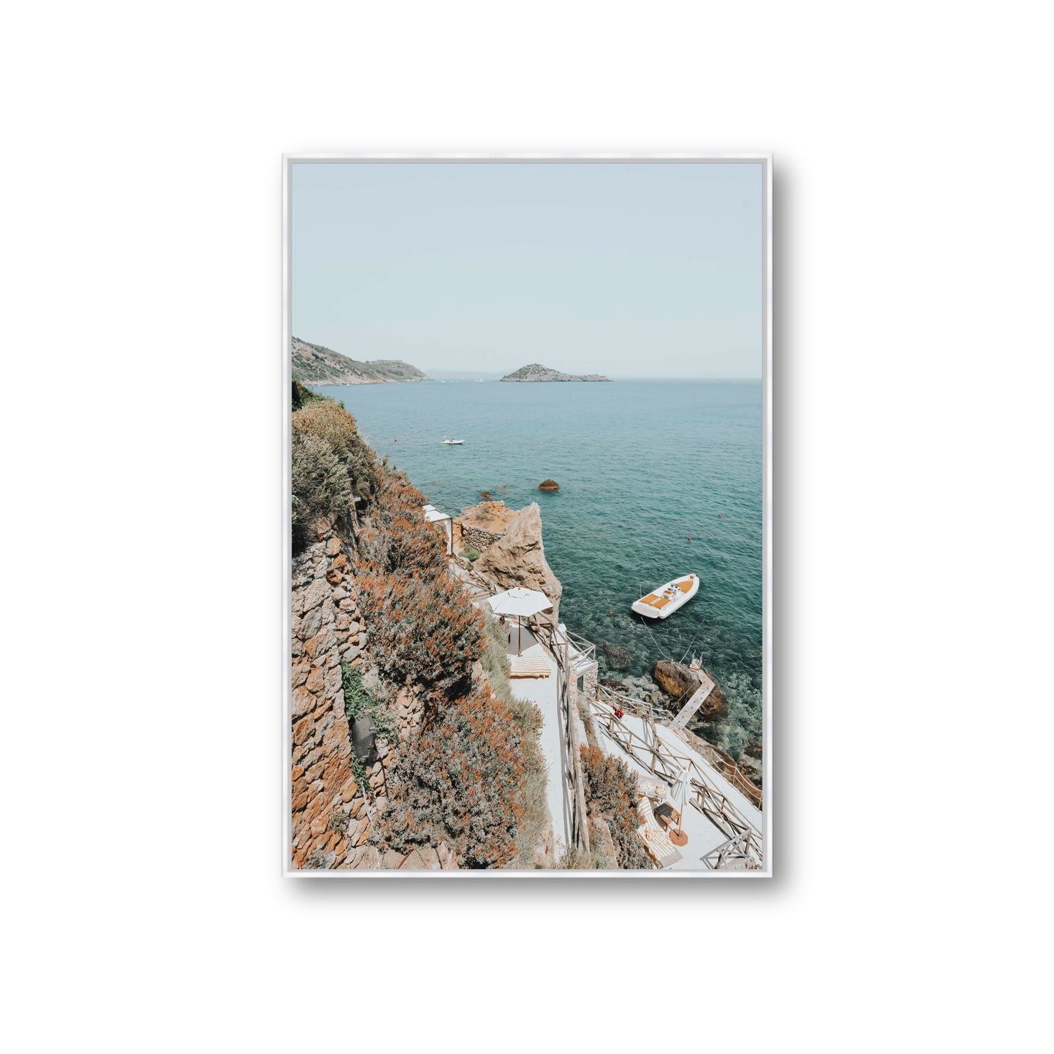 Front Row Seat Tuscany coastal wall art Giant fine art canvas in white float frame