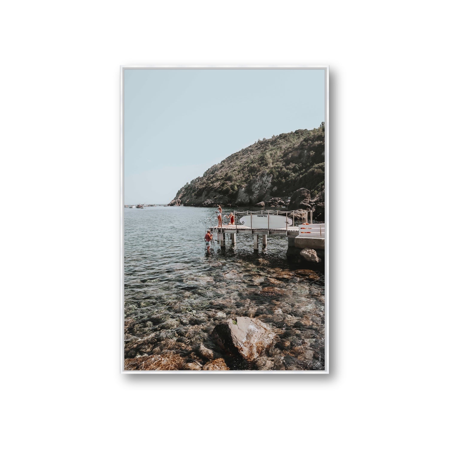 Tidal Explorers Tuscany coastal Italian wall art Giant fine art canvas in white float frame