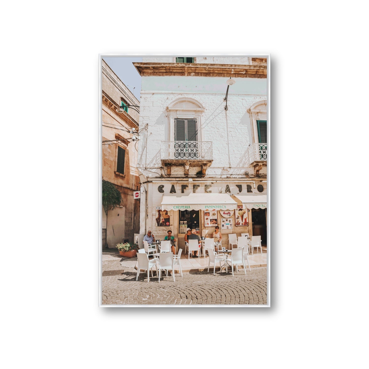 Cafe Ostuni Puglia Café Ostuni Italian wall art Giant fine art canvas in white float frame