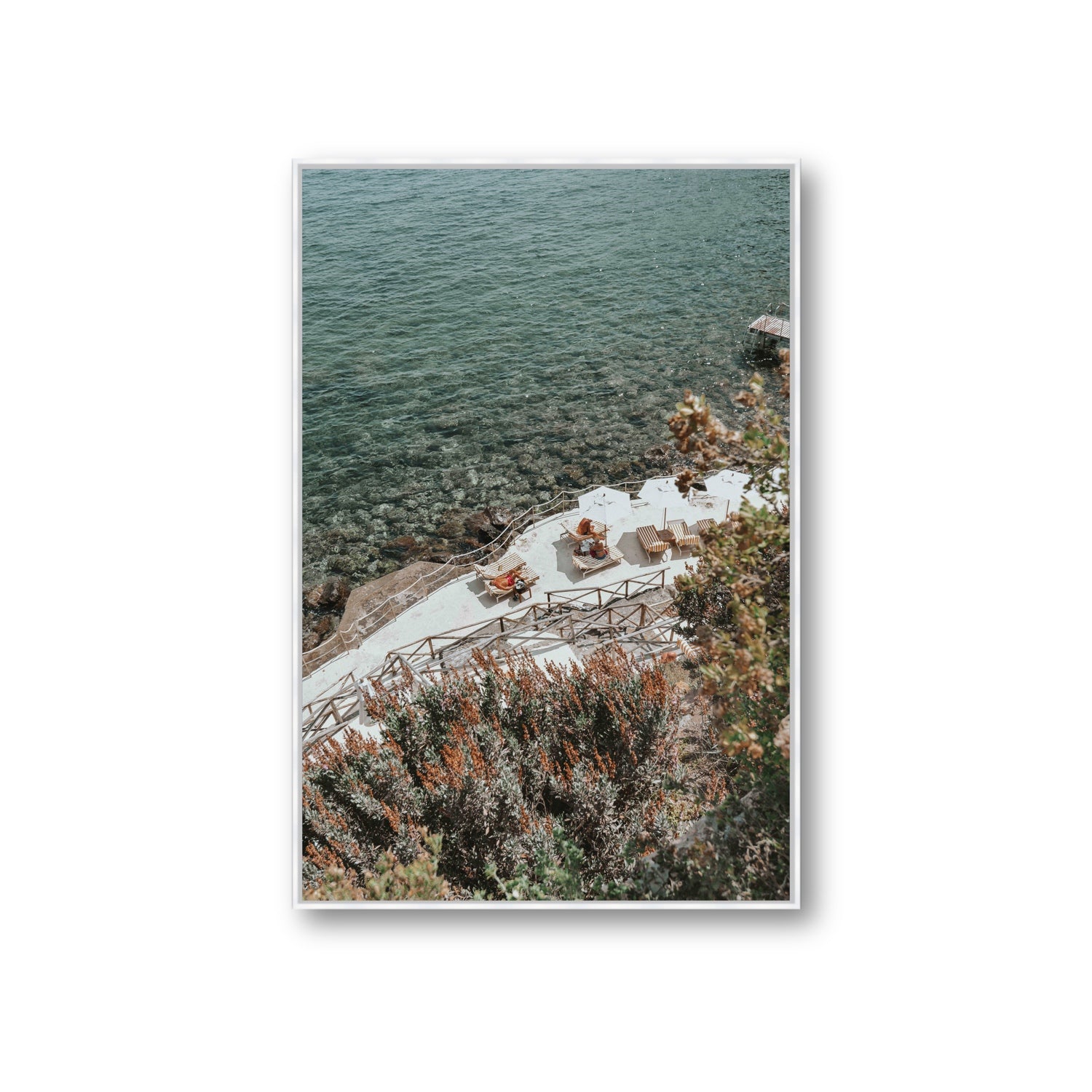 Hidden Gem Tuscany coastal wall art Giant fine art canvas in white float frame