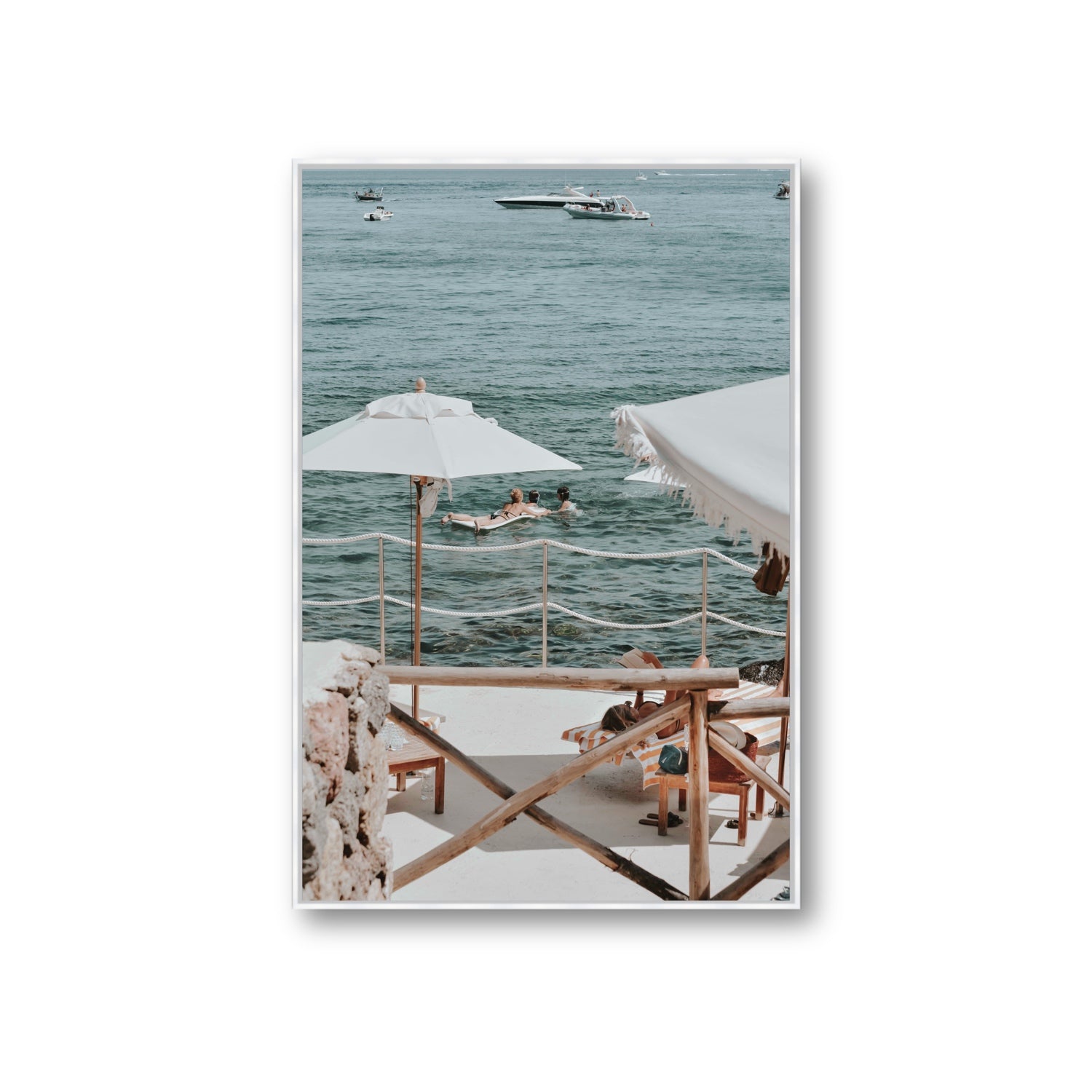 Hideaway Tuscany coastal Mediterranean wall art Giant fine art canvas in white float frame
