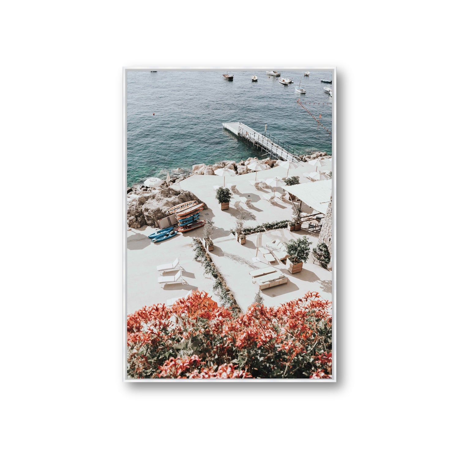 A Work of Art Amalfi coastal wall art Giant fine art canvas in white float frame