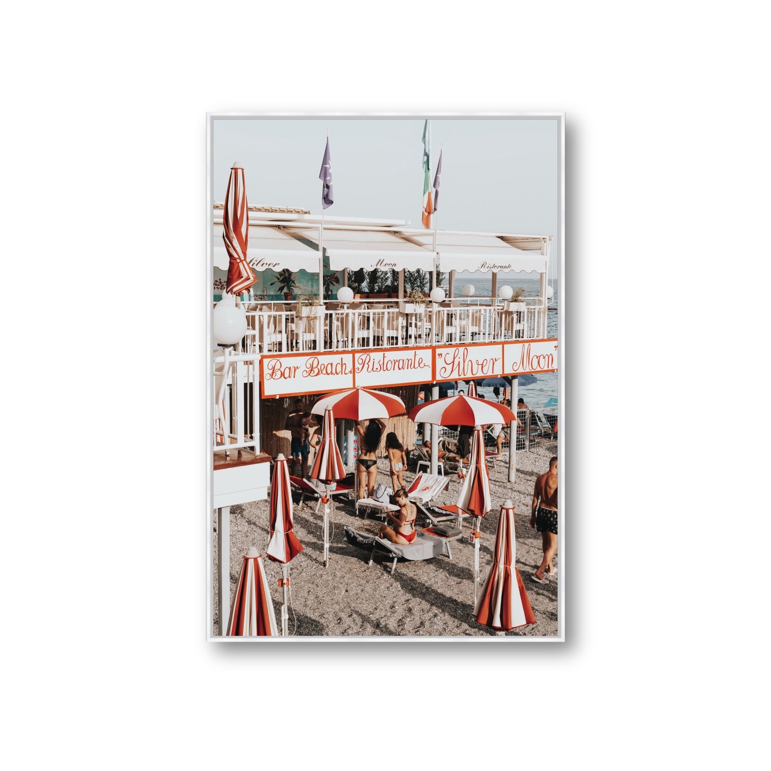 Vintage Amalfi Amalfi Mediterranean wall art Giant fine art canvas in white float frame