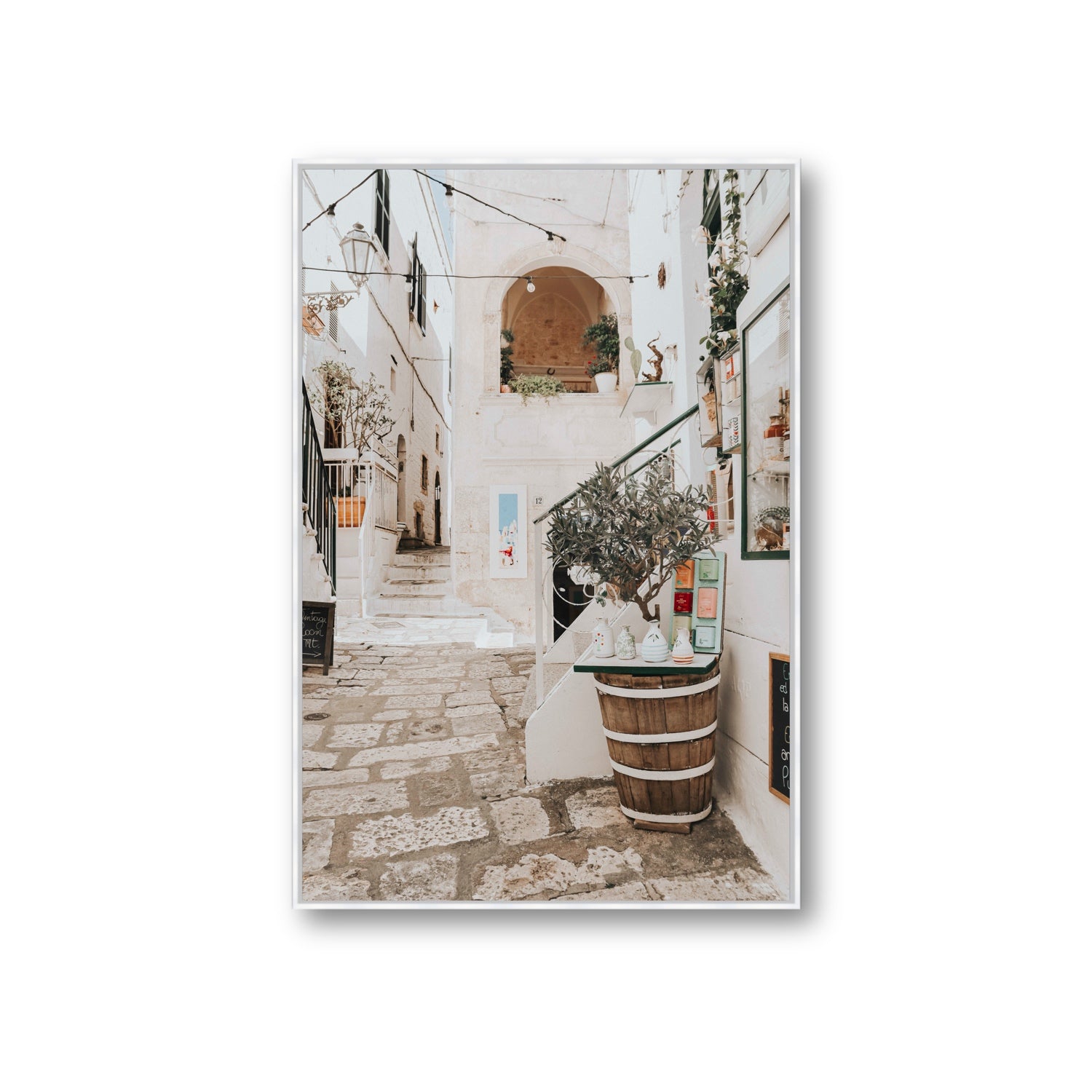 Olive Tree Lane Puglia Ostuni Mediterranean decor wall art Giant fine art canvas in white float frame