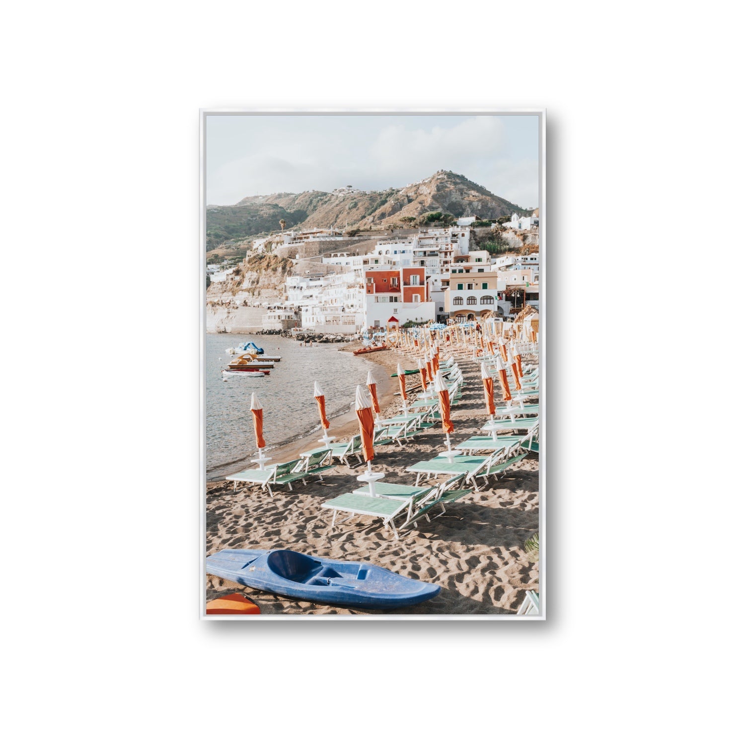 L'Isola del Paradiso Ischia Mediterranean wall art Giant fine art canvas in white float frame