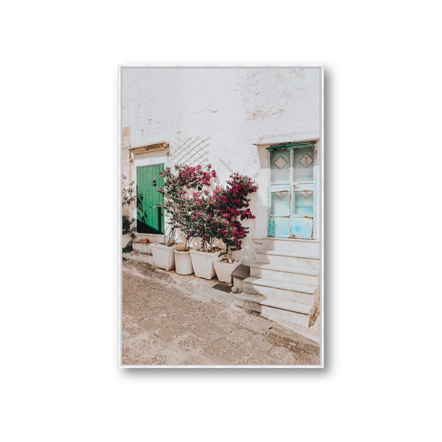 Floral Canvas Puglia Ostuni wall art Giant fine art canvas in white float frame