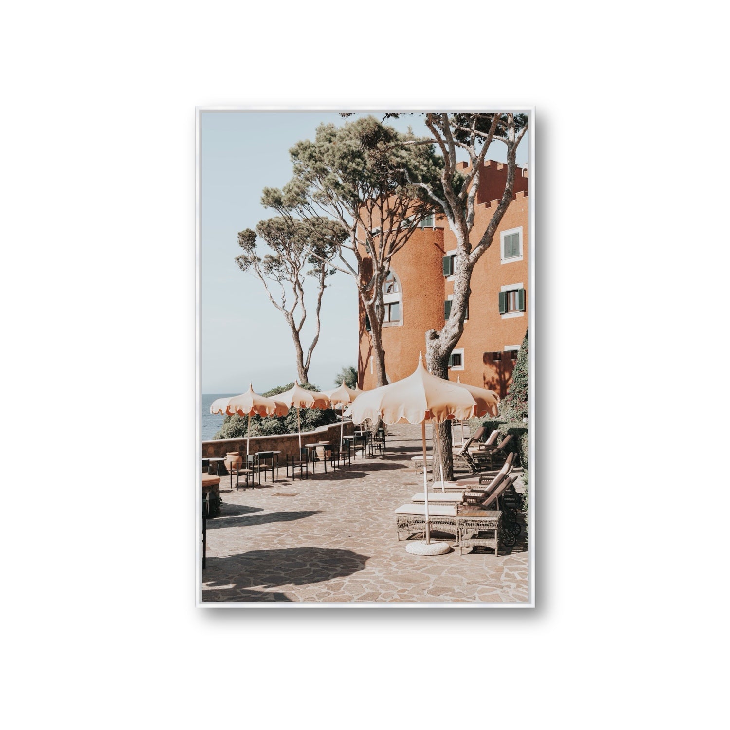 Mezzatorre Ischia Italian Mediterranean decor wall art Giant fine art canvas in white float frame