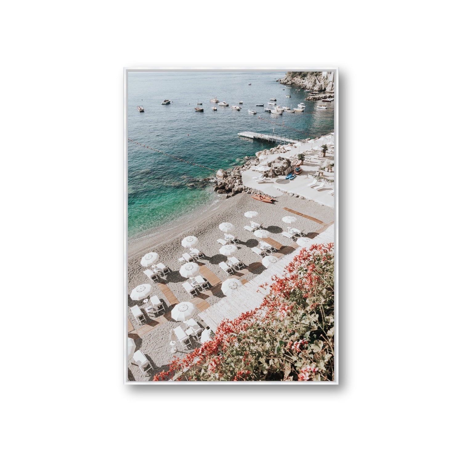 Tranquil Oasis Amalfi coastal wall art Giant fine art canvas in white float frame