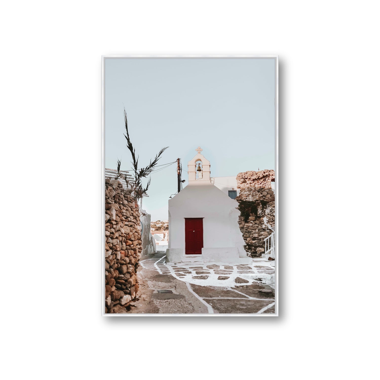 Little Chapel Mykonos Greek island wall art Giant fine art canvas in white float frame