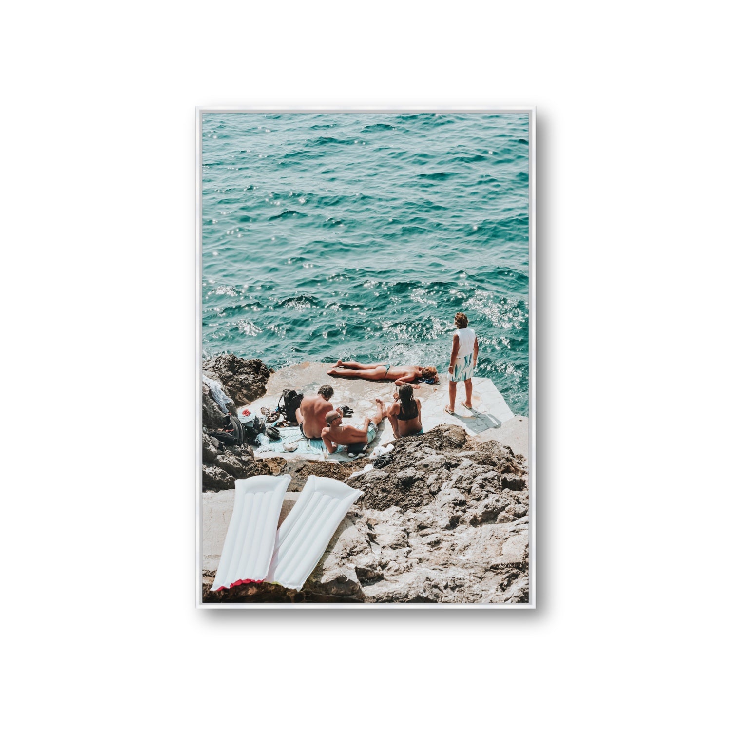 Gli Amici Praiano Amalfi Coast coastal wall art Giant fine art canvas in white float frame