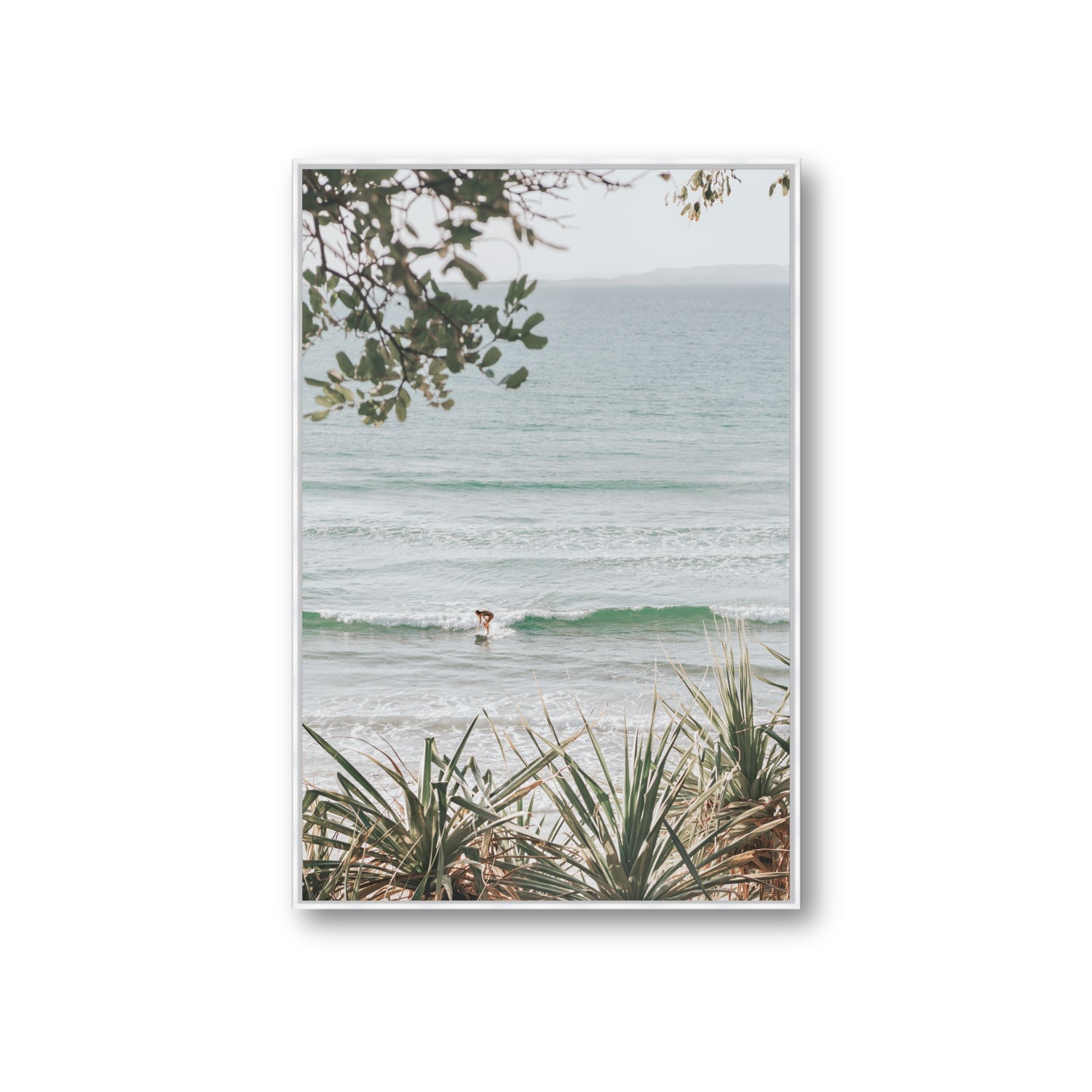 Dream Boat fine art print, Noosa, Australia, coastal scenes artwork, Giant, White Float Frame, Fine Art Canvas