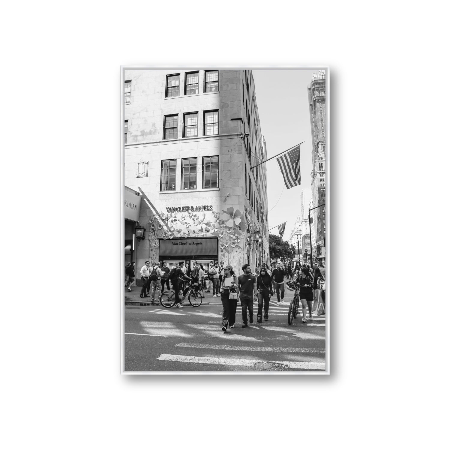 Sidewalk Shuffle New York NYC Black & White wall art Giant fine art canvas in white float frame