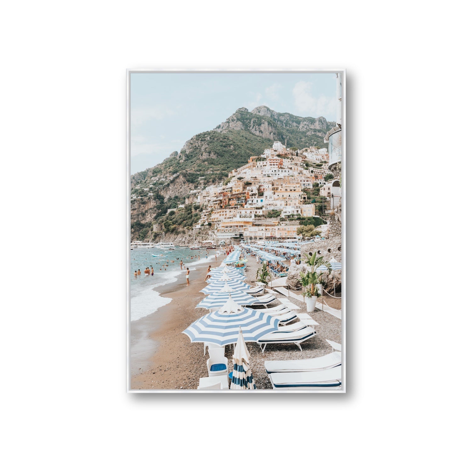 The Cliffside Village fine art print, Positano, Italy, Giant, White Float Frame, Fine Art Canvas
