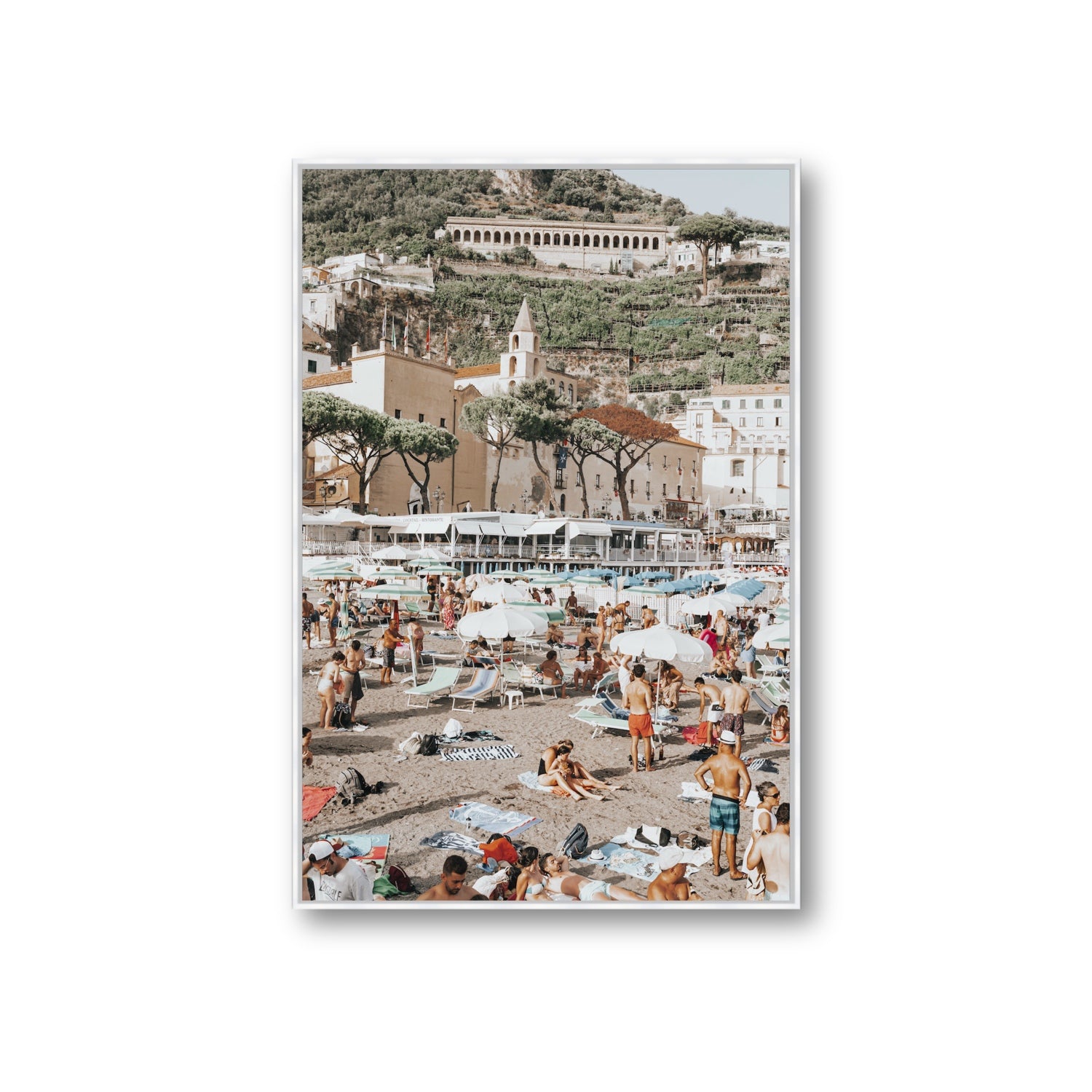 Festa In Spiaggia Amalfi coastal wall art Giant fine art canvas in white float frame