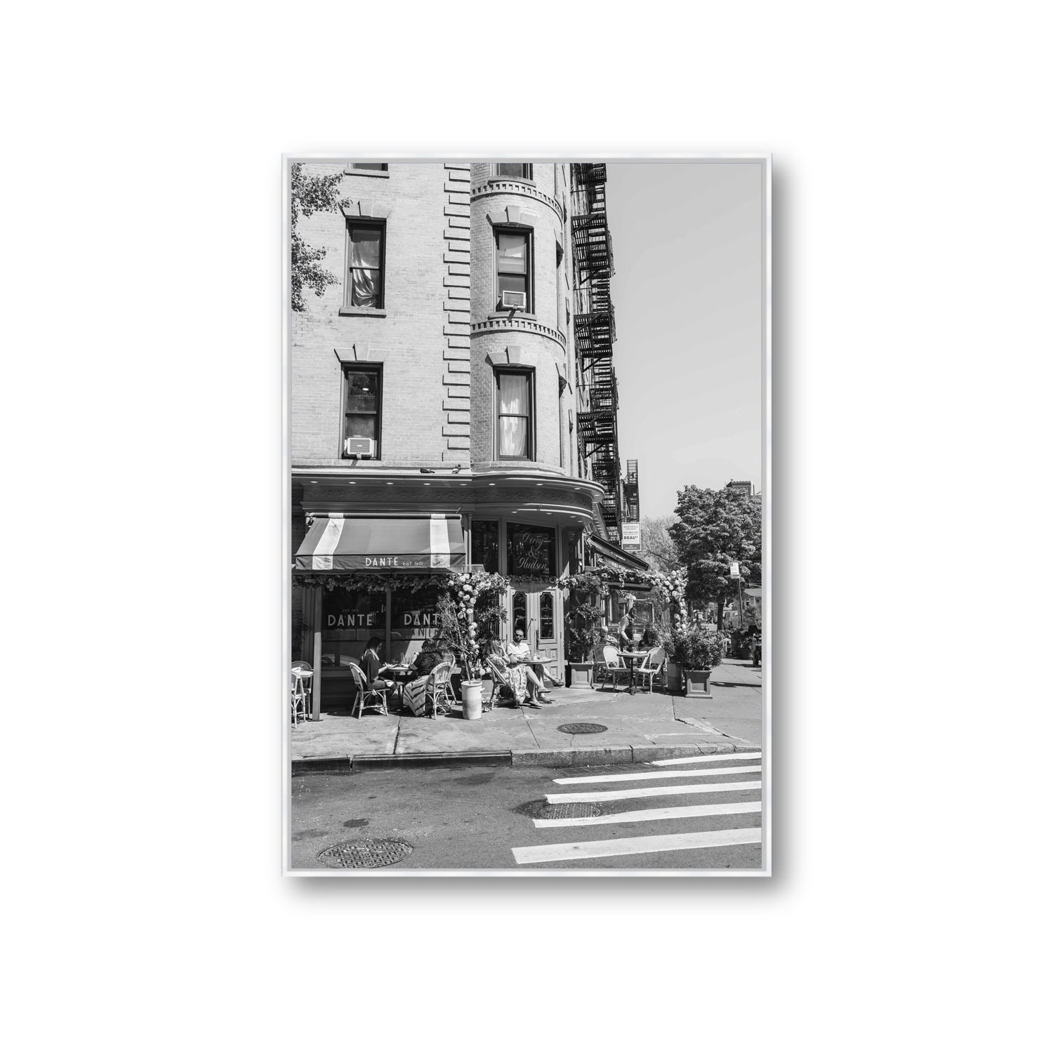 Sunny Soiree New York NYC Black & White wall art Giant fine art canvas in white float frame