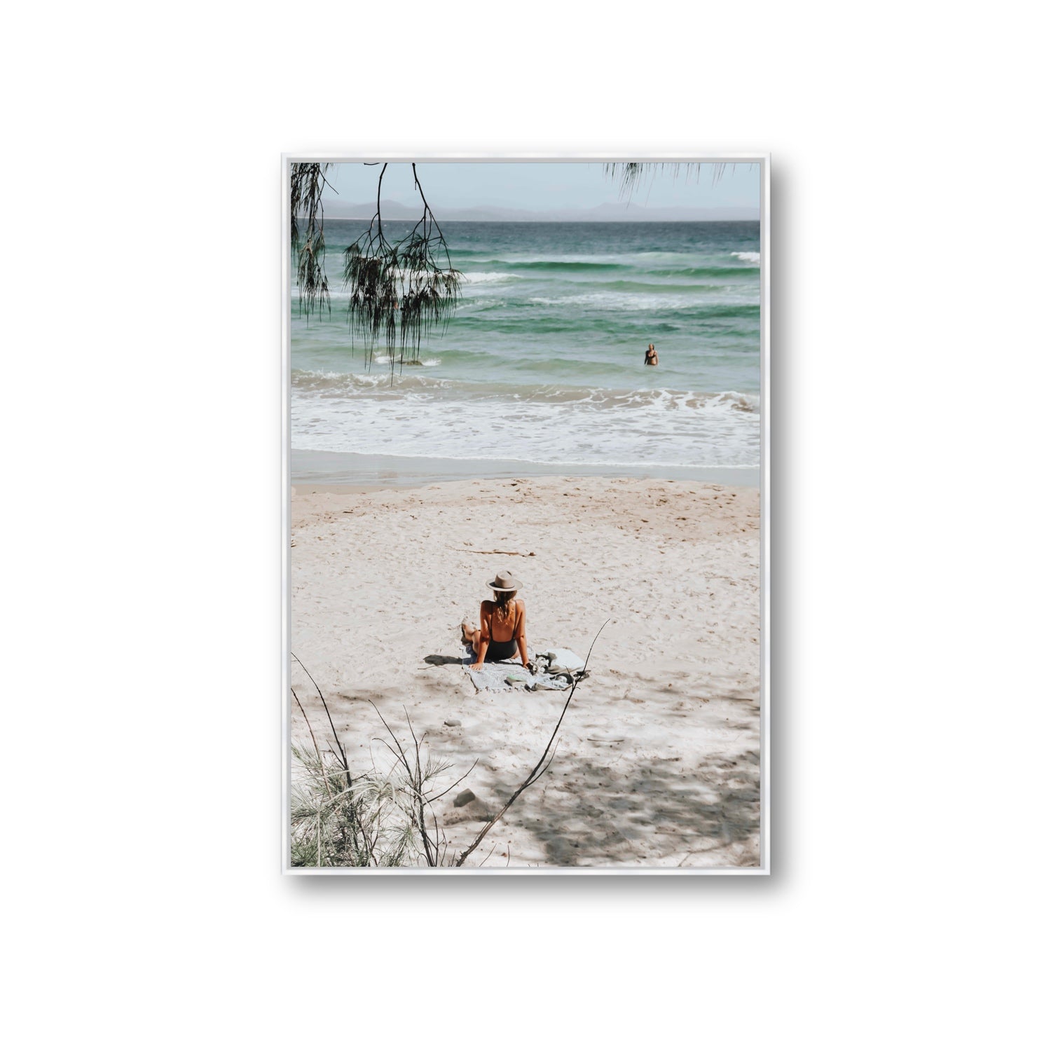Take It Easy Byron Bay beach coastal decor wall art Giant fine art canvas in white float frame