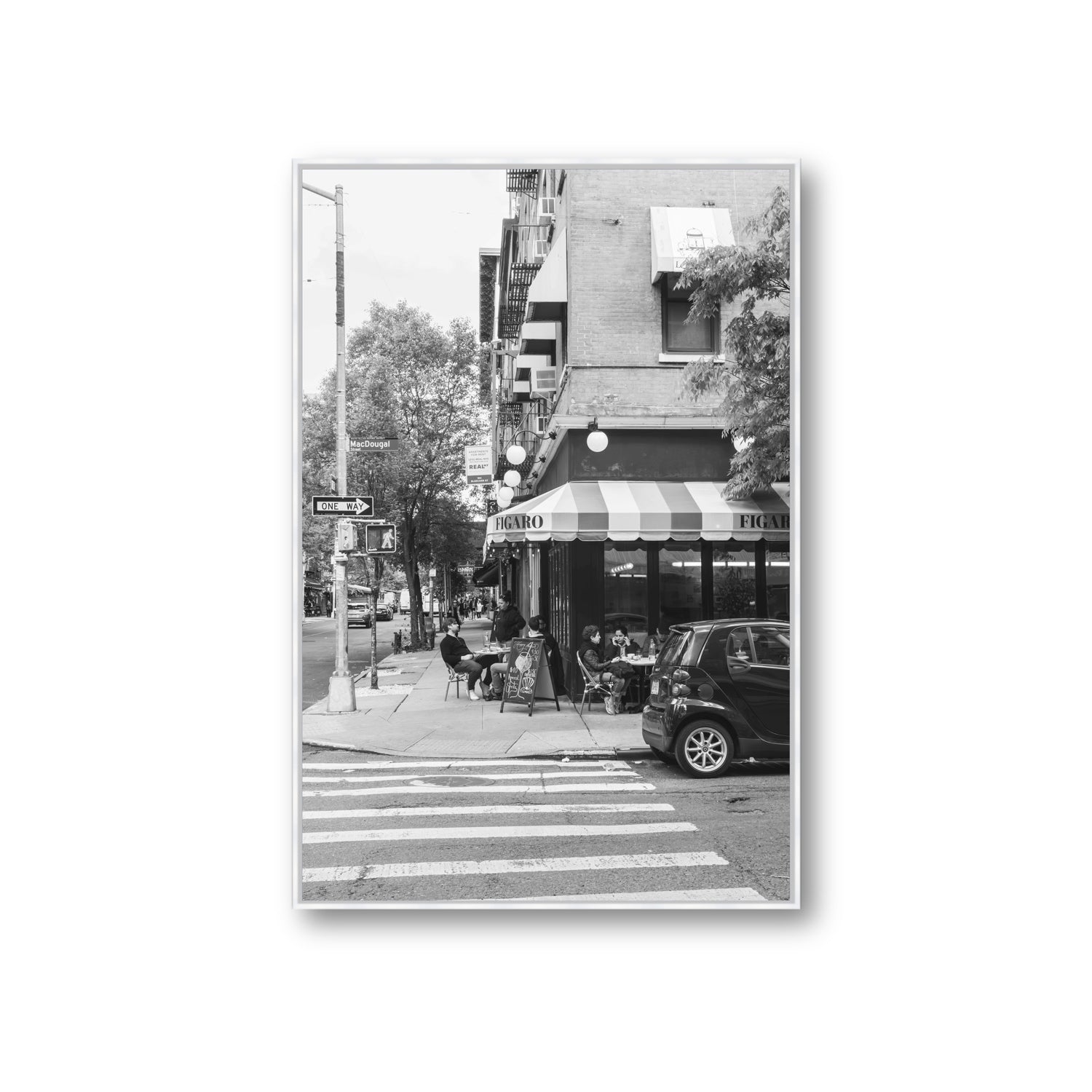 Figaro New York NYC Black & White wall art Giant fine art canvas in white float frame