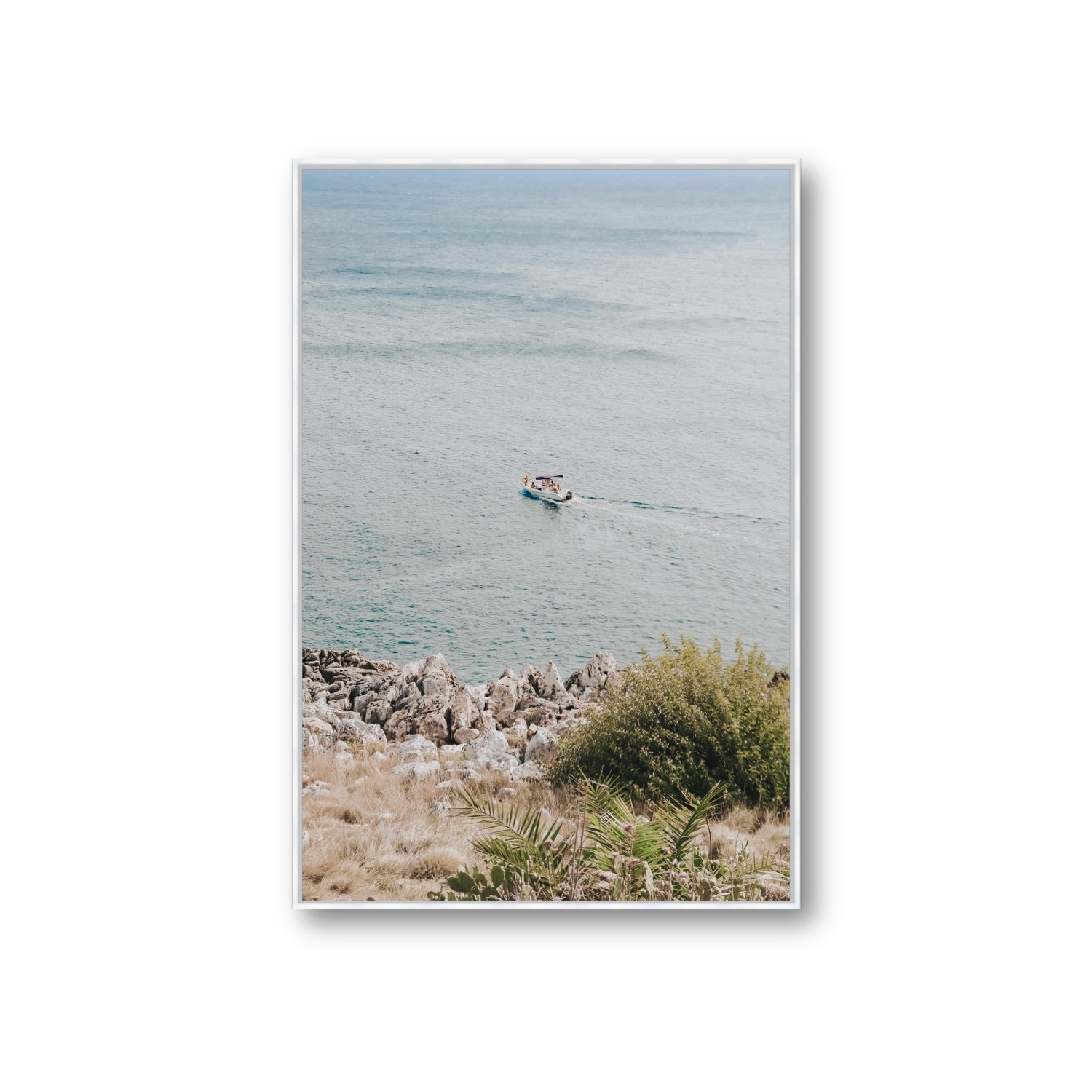 Puglian Departure Puglia coastal Italian wall art Giant fine art canvas in white float frame