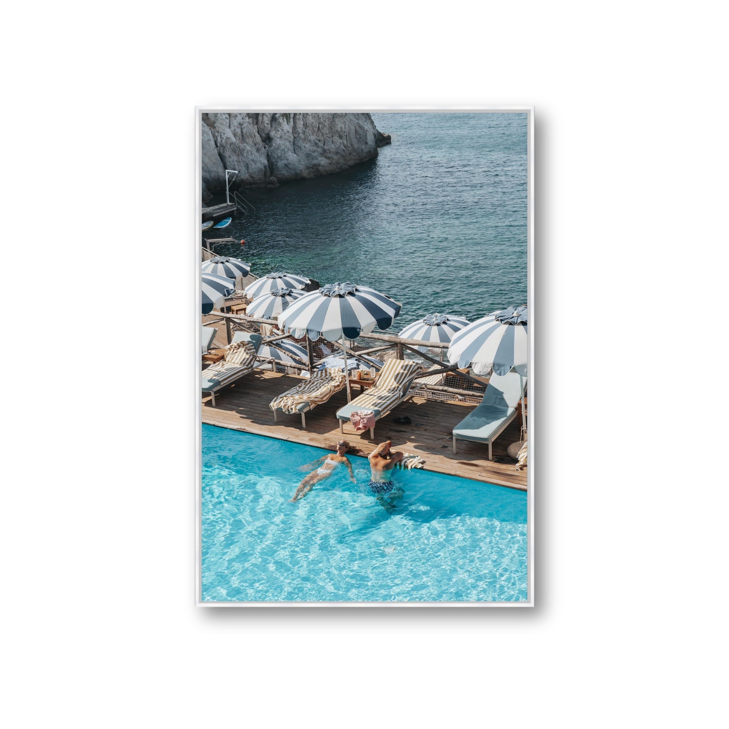 I'm Busy Ischia Italian coastal Mediterranean wall art Giant fine art canvas in white float frame
