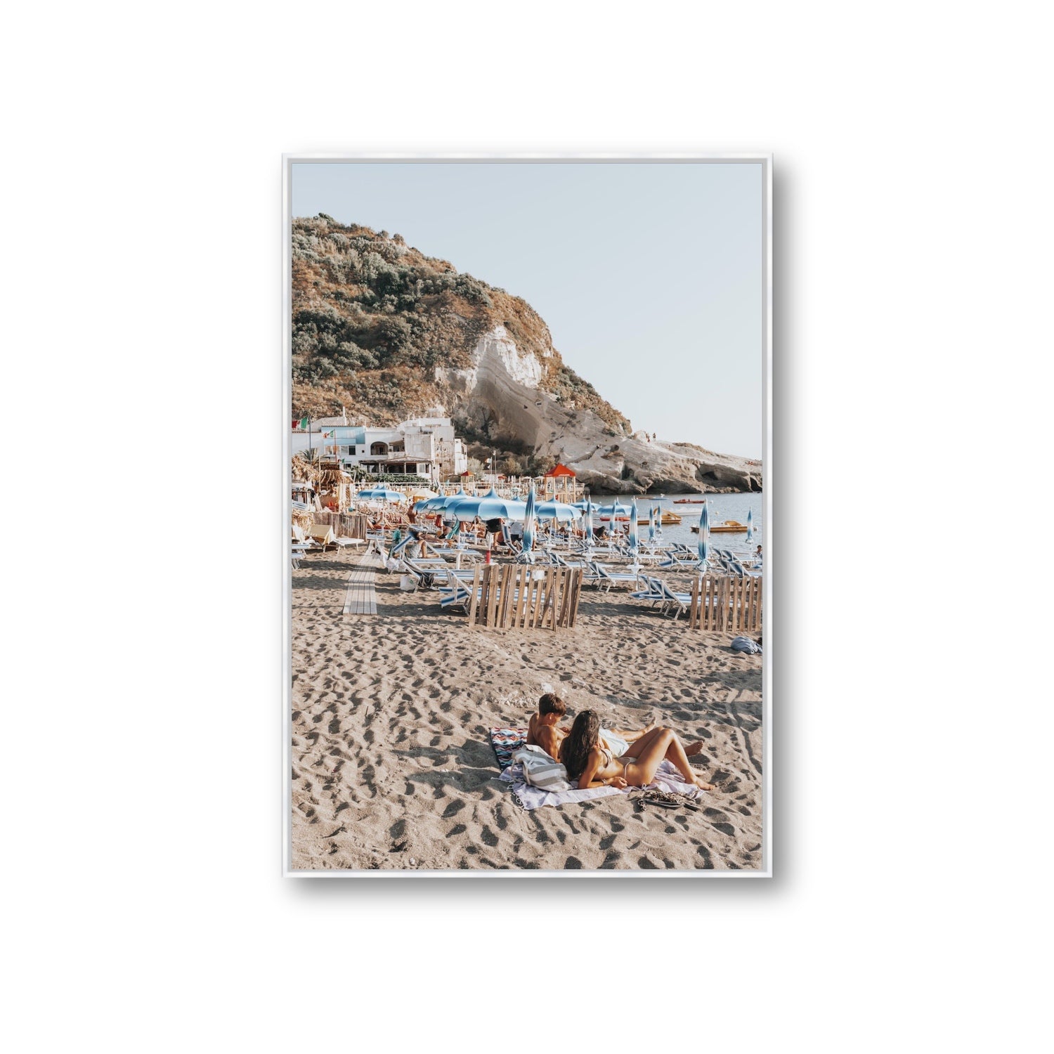 Beach Buddies fine art print, Ischia, Italy, Giant, White Float Frame, Fine Art Canvas