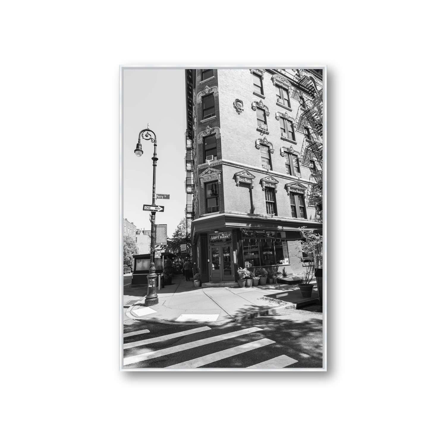 Parisian On Perry New York NYC Black & White wall art Giant fine art canvas in white float frame