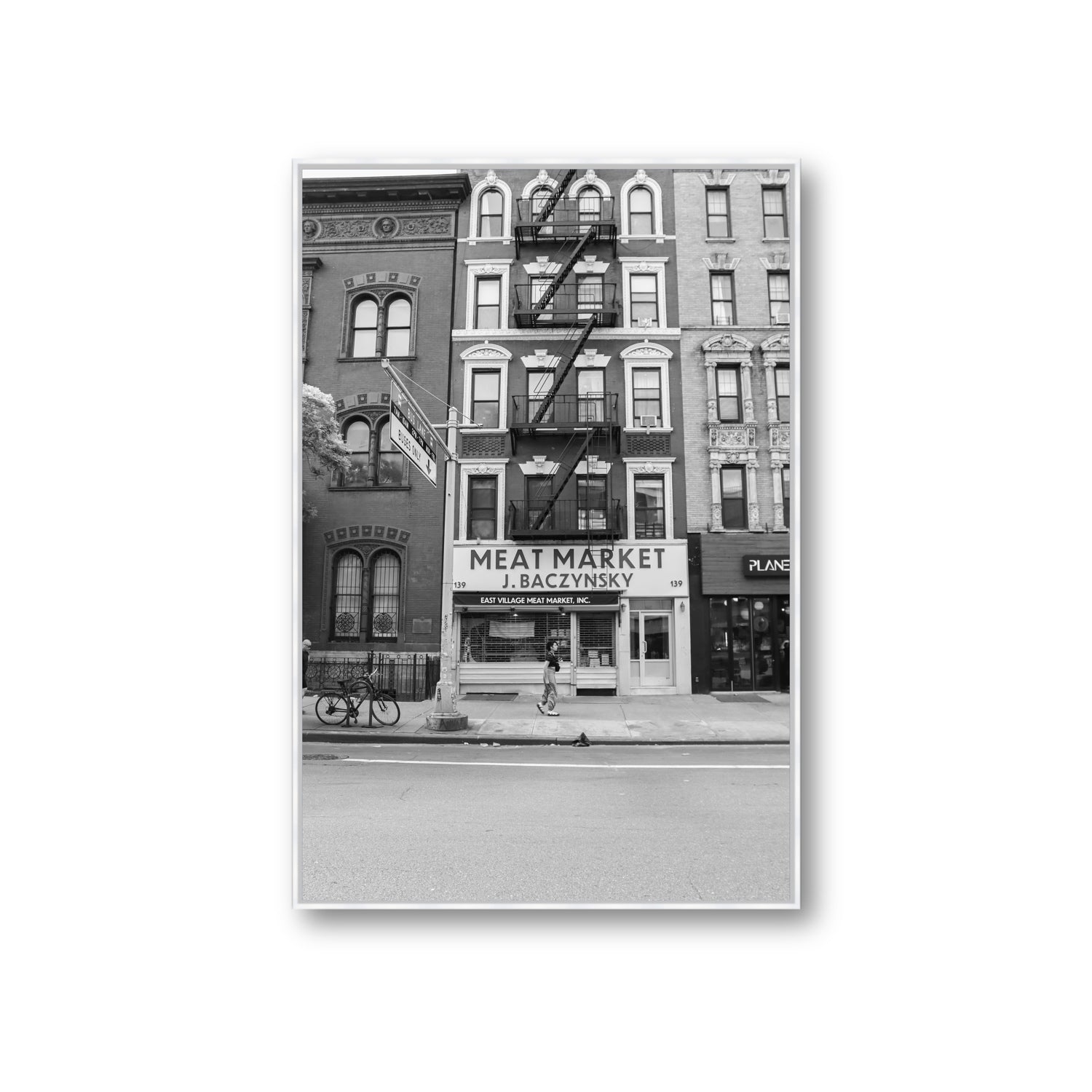 Vertical Village New York NYC Black & White wall art Giant fine art canvas in white float frame