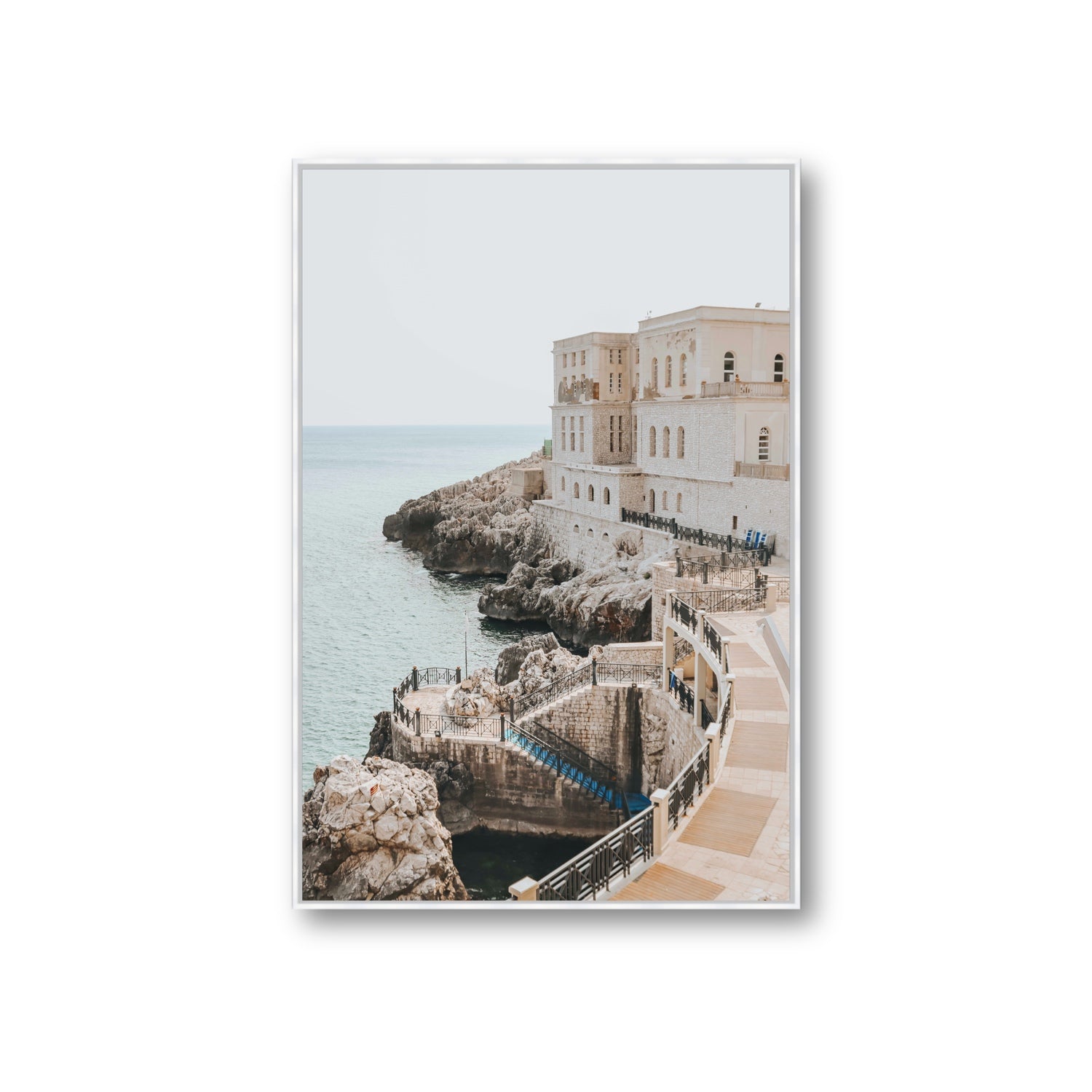 Santa Cesarea Puglia Italian coastal wall art Giant fine art canvas in white float frame