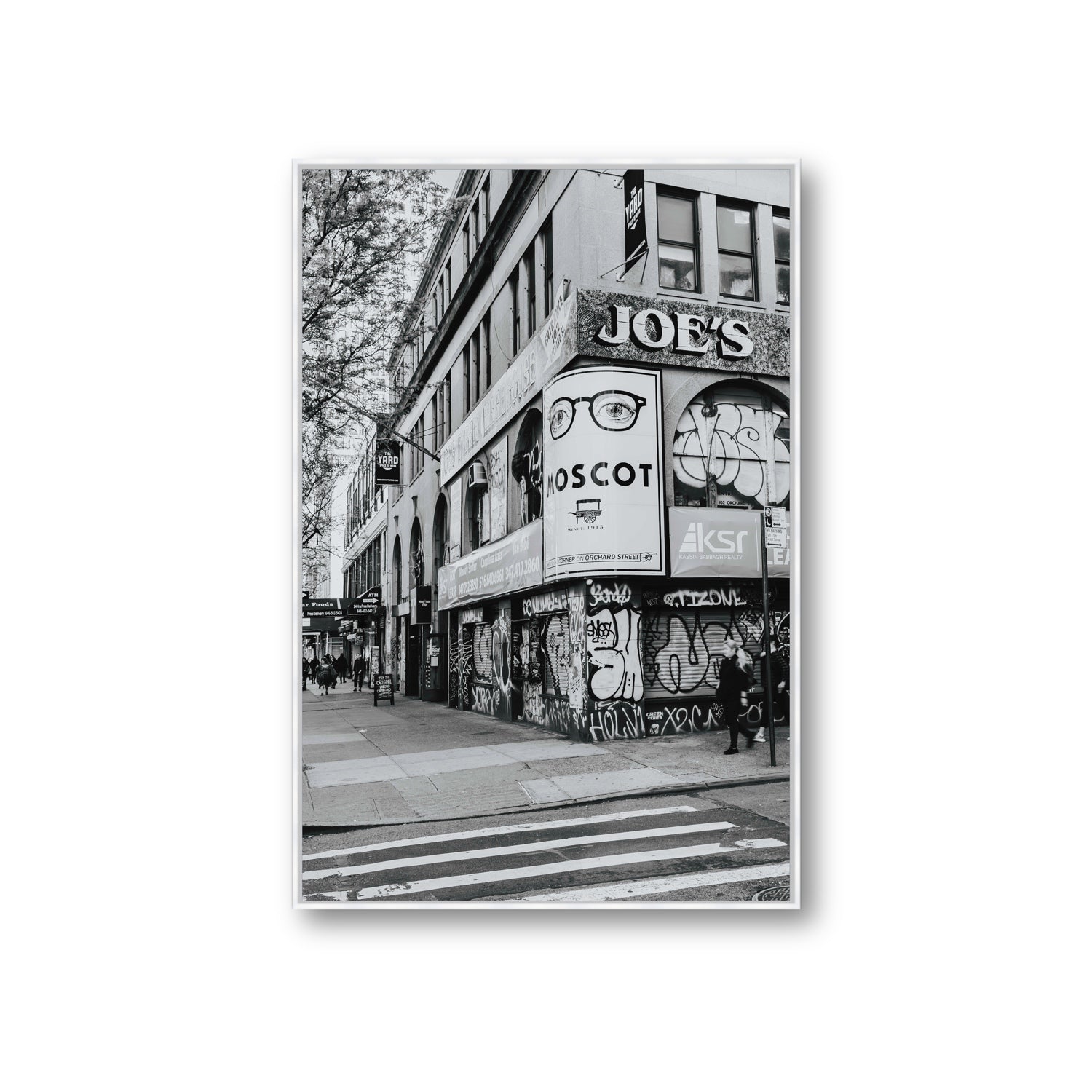 Lower East Side Murals New York NYC Black & White wall art Giant fine art canvas in white float frame