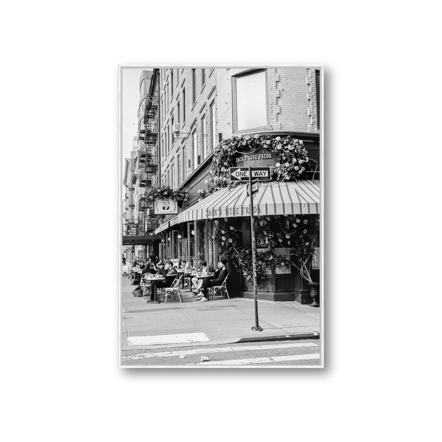 Freda's Feast New York NYC Black & White wall art Giant fine art canvas in white float frame