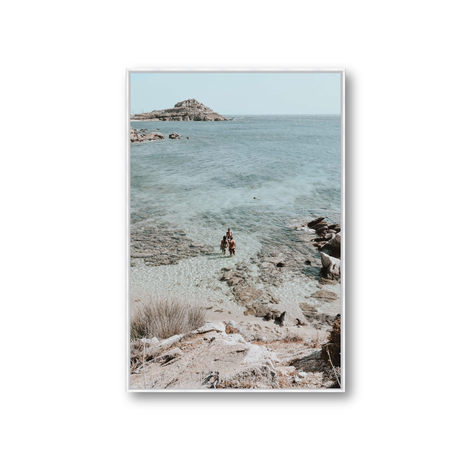 Island Life Mykonos coastal Greek island wall art Giant fine art canvas in white float frame