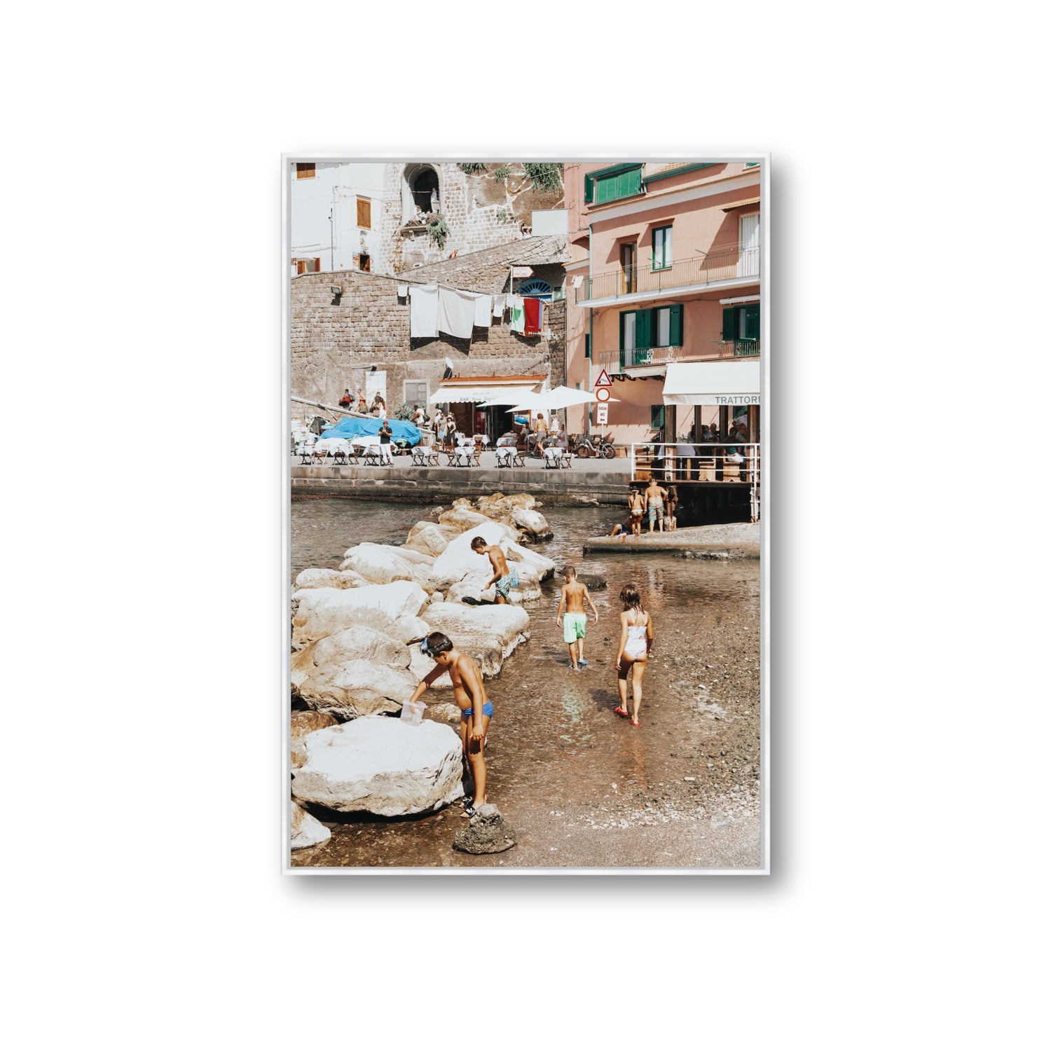 The Beachcombers Sorrento beach coastal wall art Giant fine art canvas in white float frame