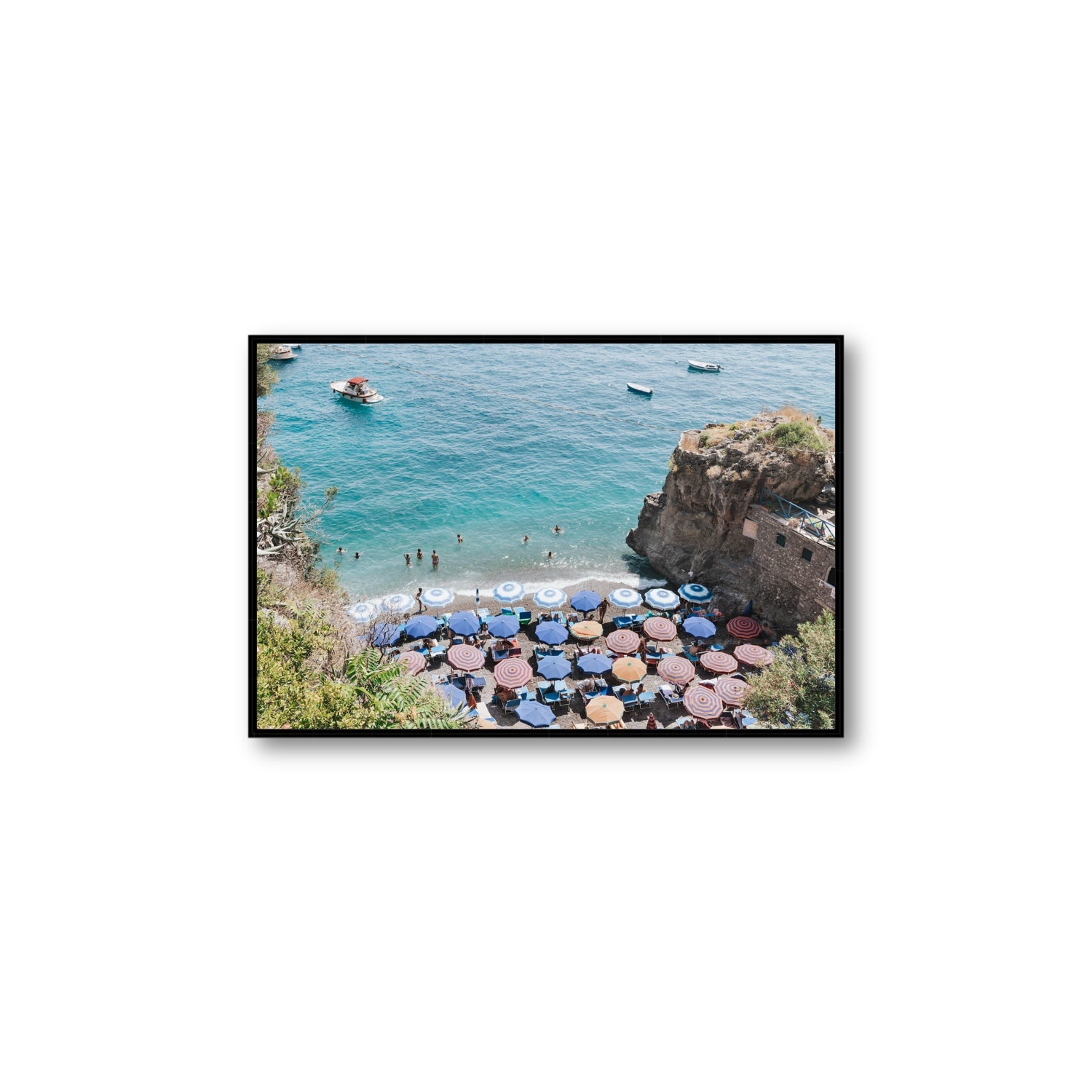 The Cove fine art print, Positano, Italy, Large, Black Float Frame, Fine Art Canvas