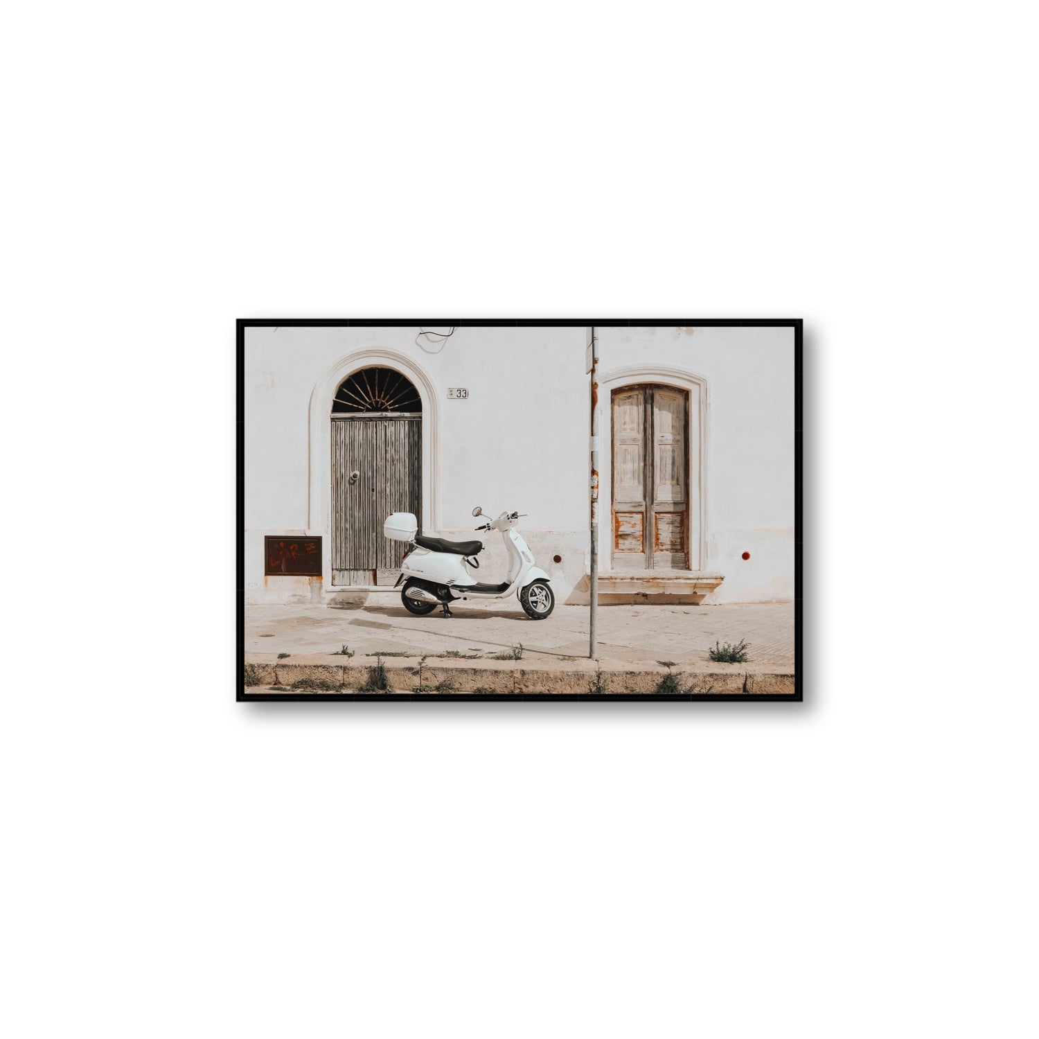 Vespa Nostalgia Puglia Italian wall art Large fine art canvas in black float frame