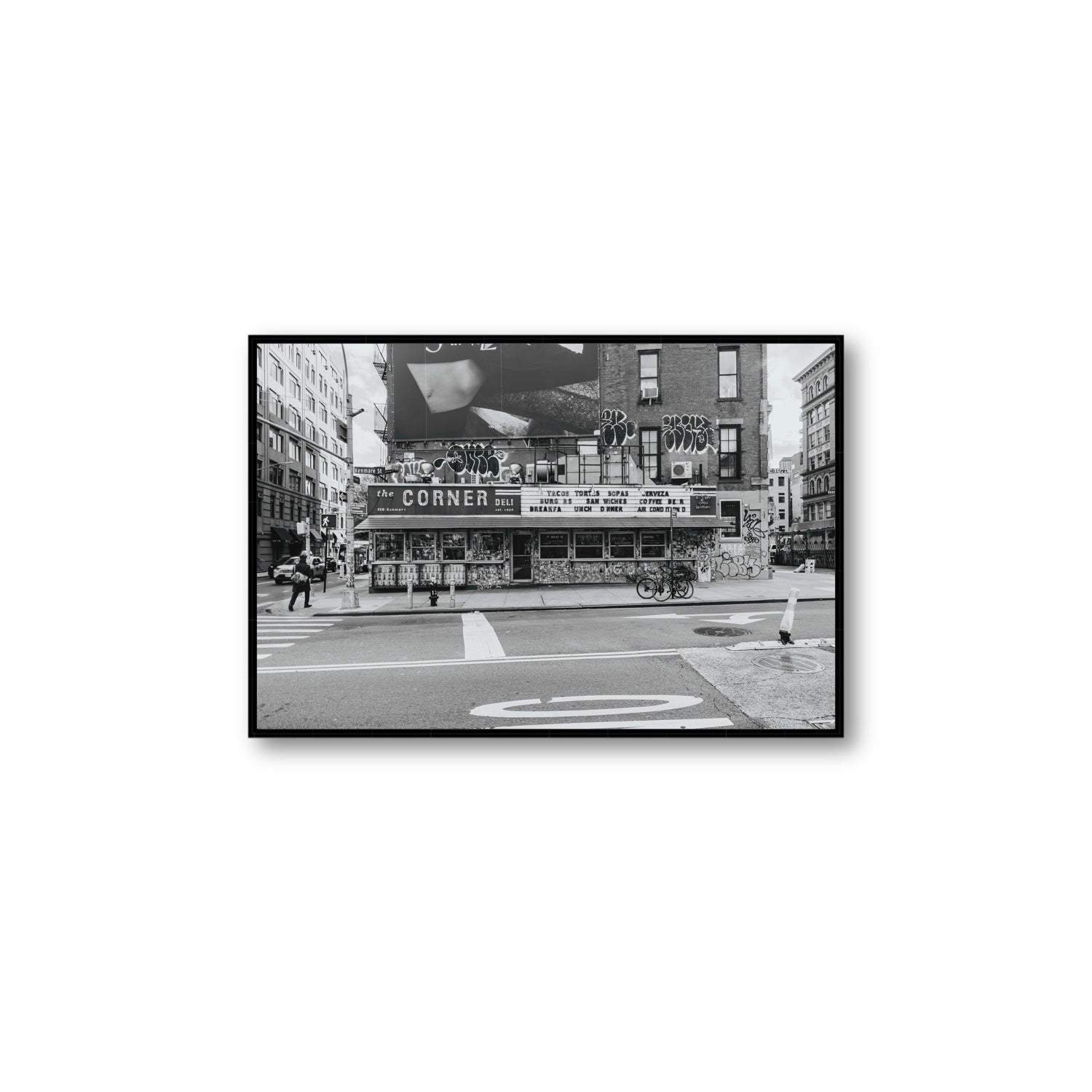 Kenmare Street New York NYC Black & White wall art Large fine art canvas in black float frame