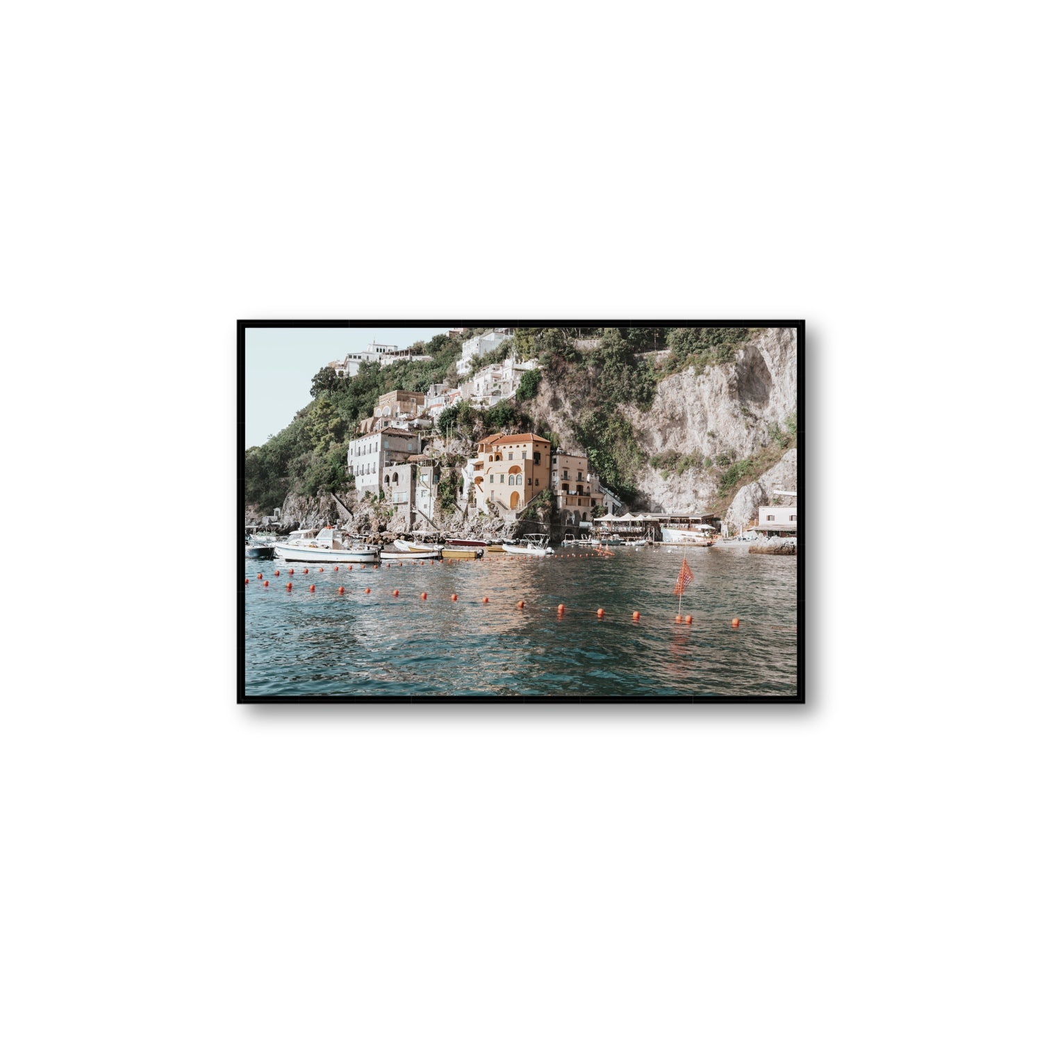 Amalfi Villas fine art print, Amalfi, Italy, coastal scenes artwork, Large, Black Float Frame, Fine Art Canvas
