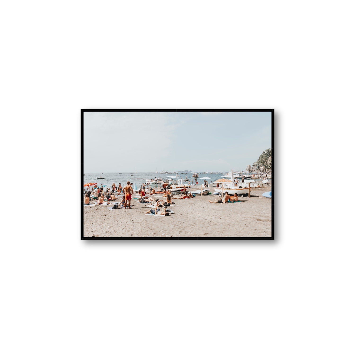 Beachy Vibes fine art print, Positano, Italy, Large, Black Float Frame, Fine Art Canvas