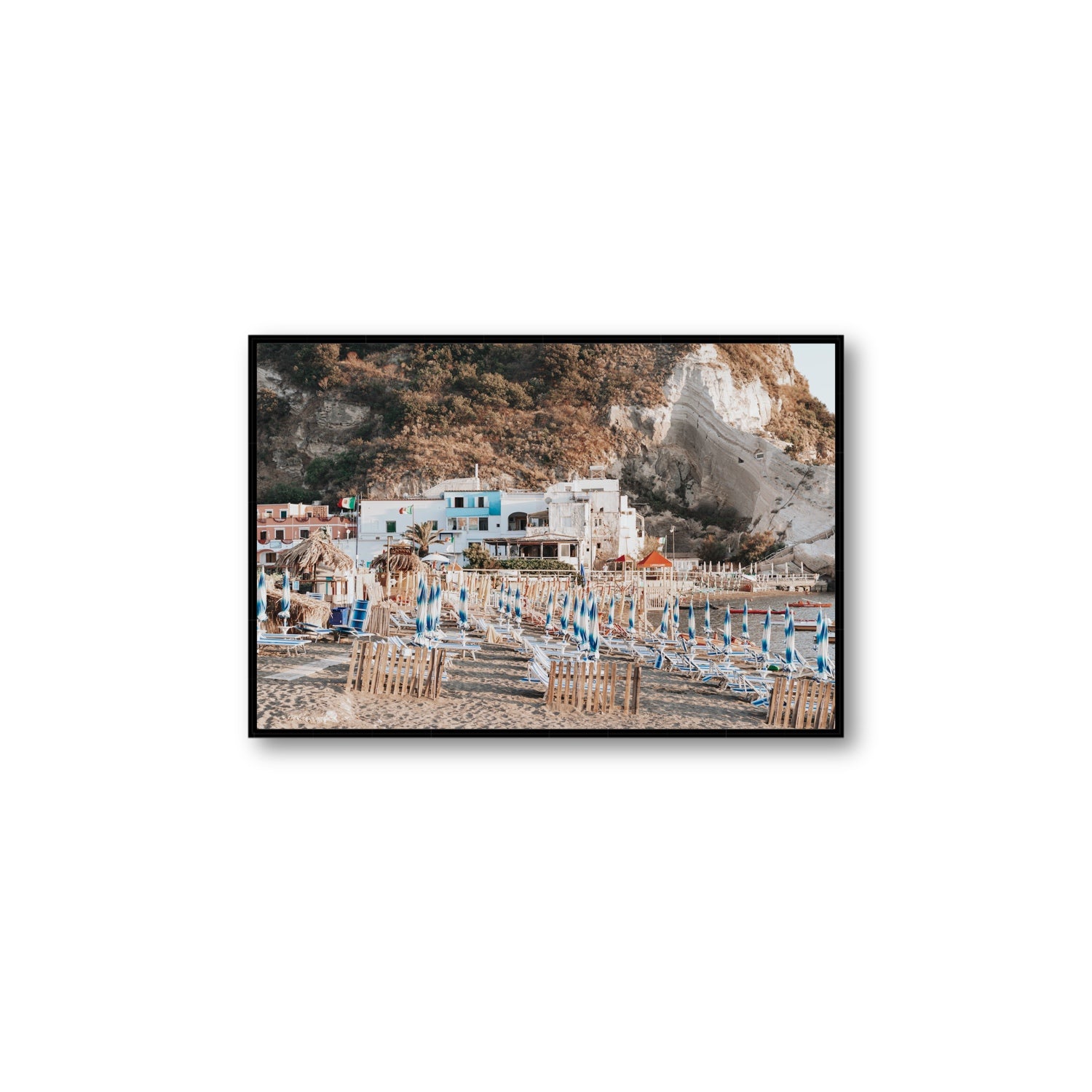 Sant' Angelo Ischia Italian coastal wall art Large fine art canvas in black float frame