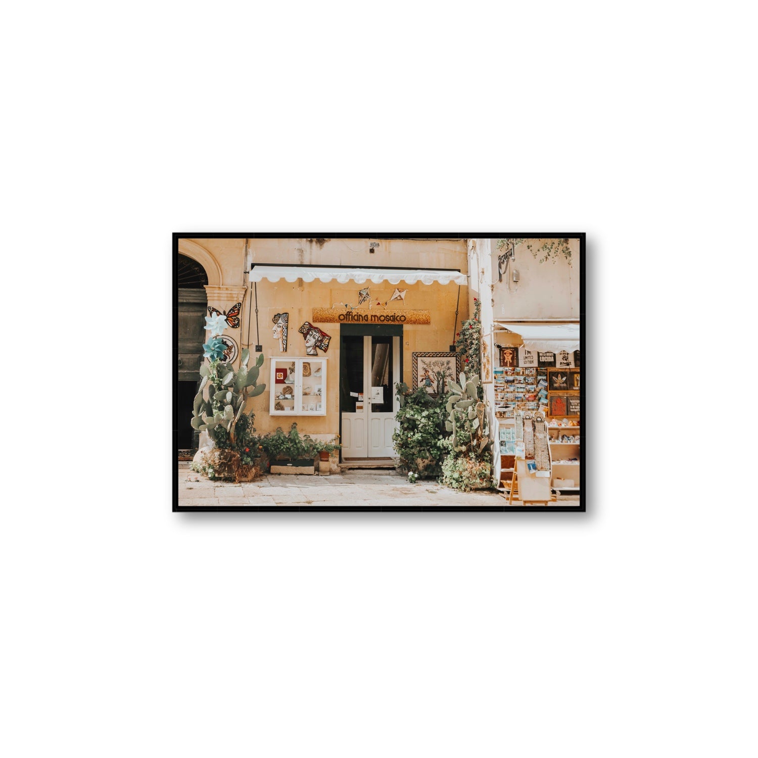 Mosaic Workshop Puglia Italian wall art Large fine art canvas in black float frame