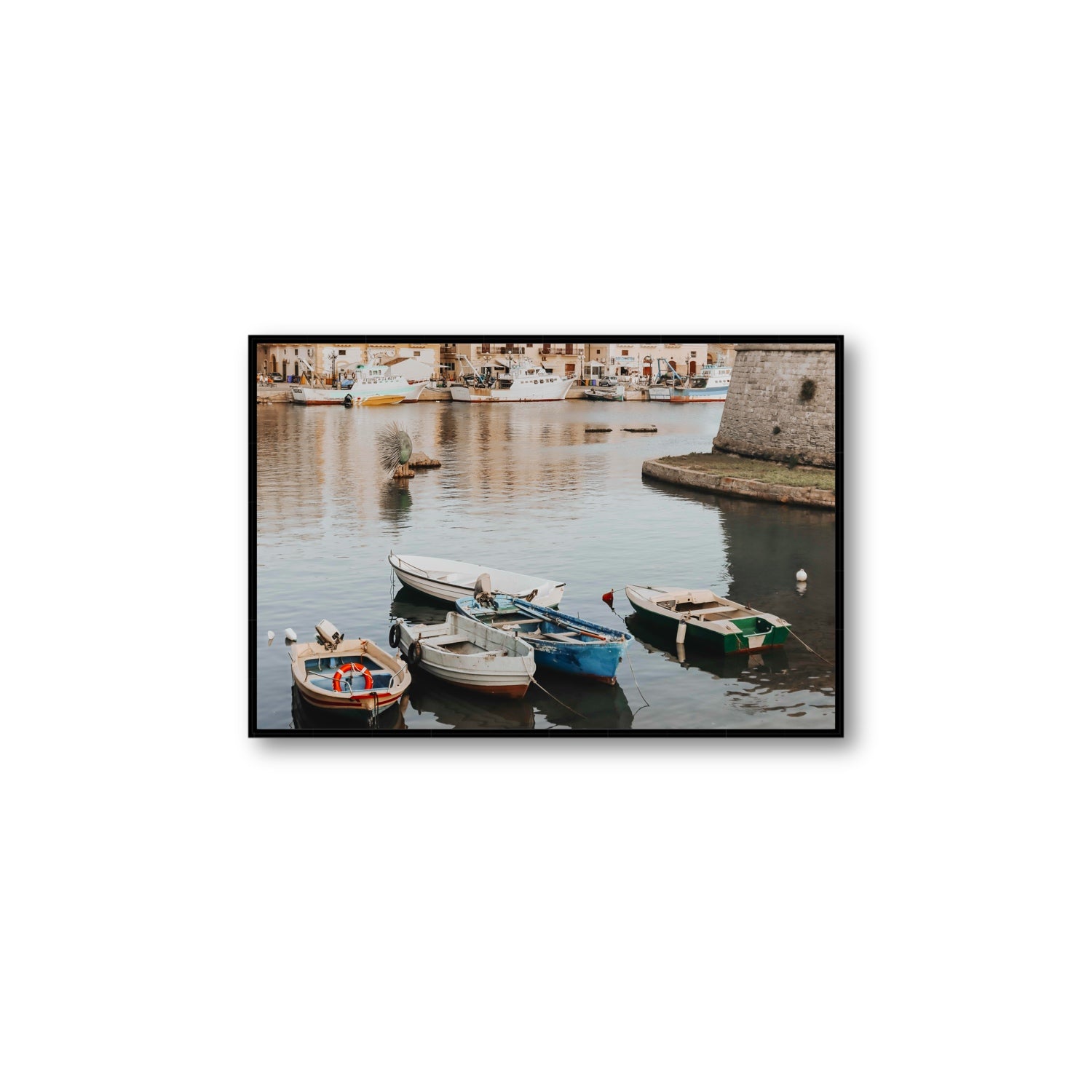 Cinque Barche Puglia Gallipoli Italian art print Large fine art canvas in black float frame