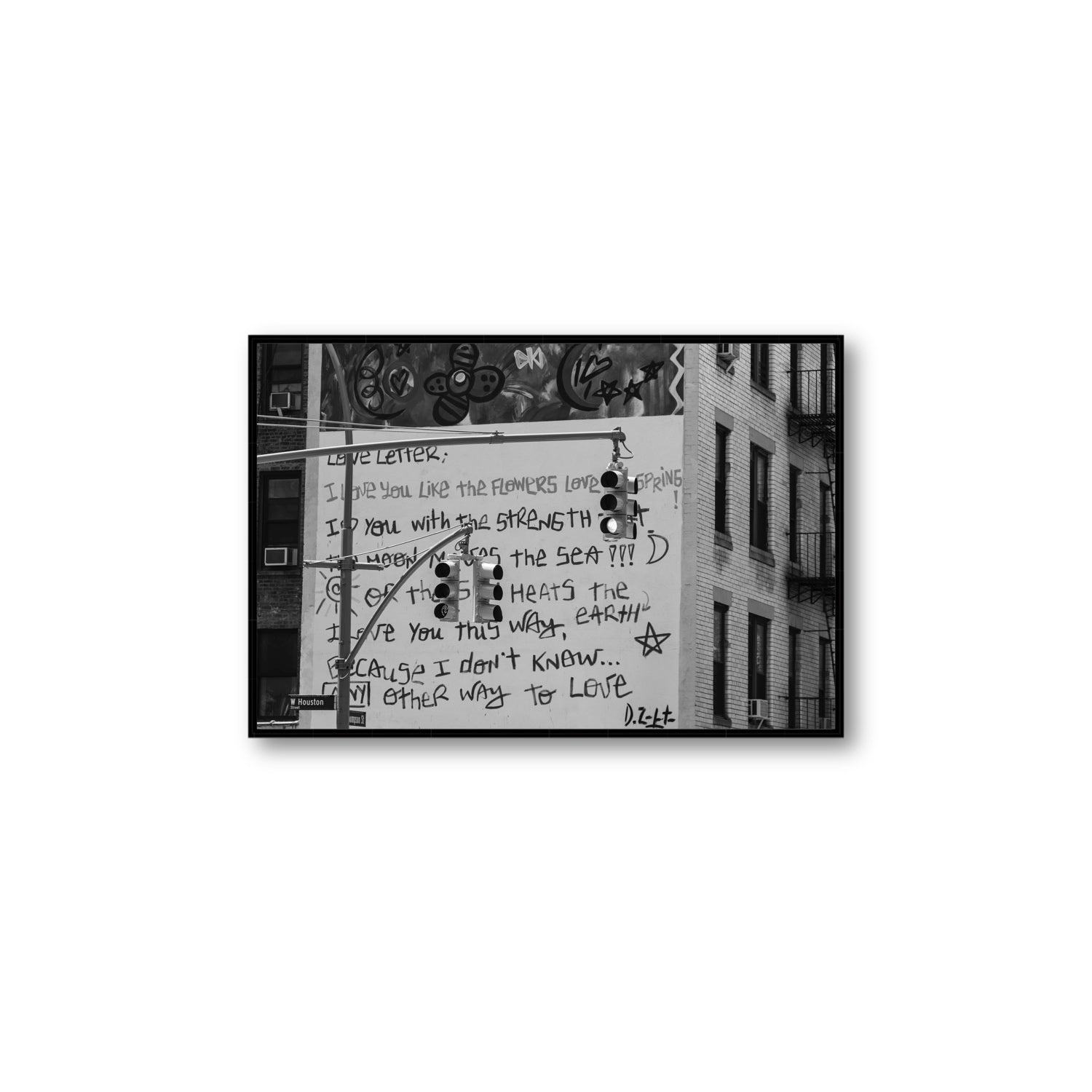 Love Letter New York NYC Black & White wall art Large fine art canvas in black float frame