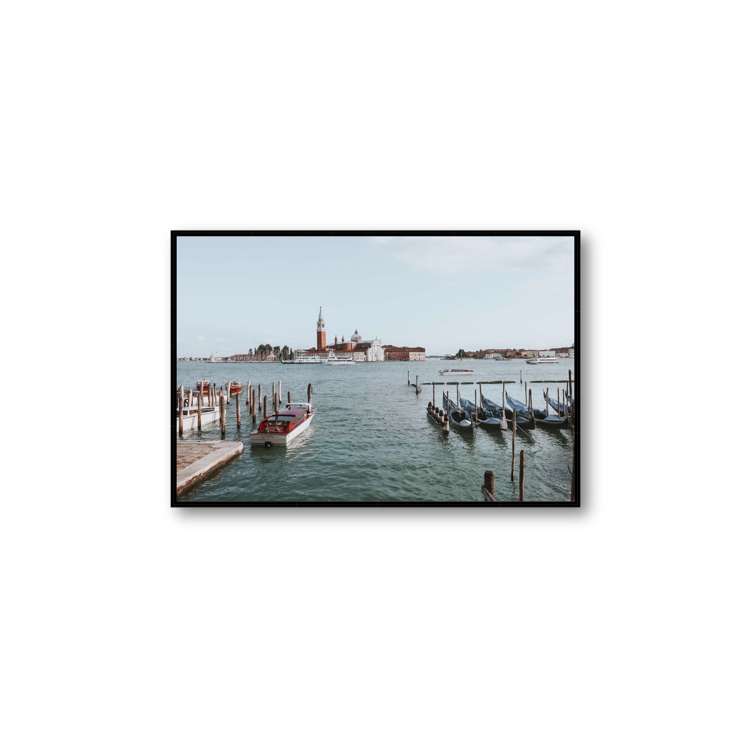 Venetian Waterscape Venice Italian art print Large fine art canvas in black float frame