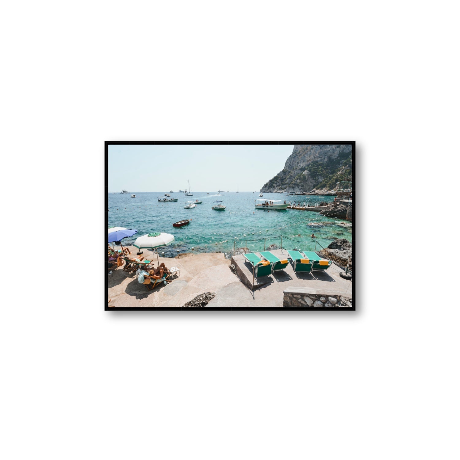 Save Me A Seat Capri Mediterranean wall art Large fine art canvas in black float frame