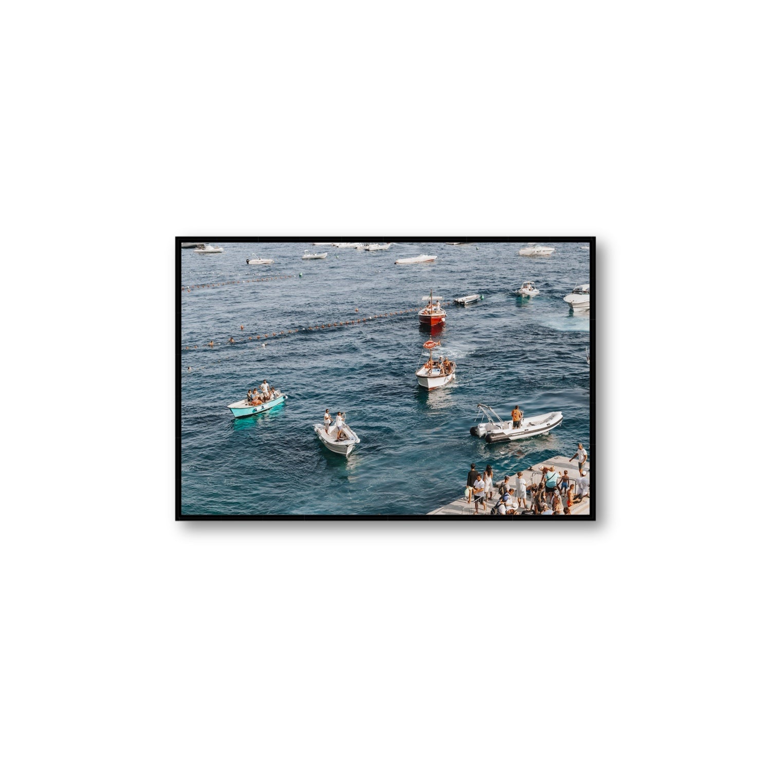 Nautical Parade Positano wall art Large fine art canvas in black float frame