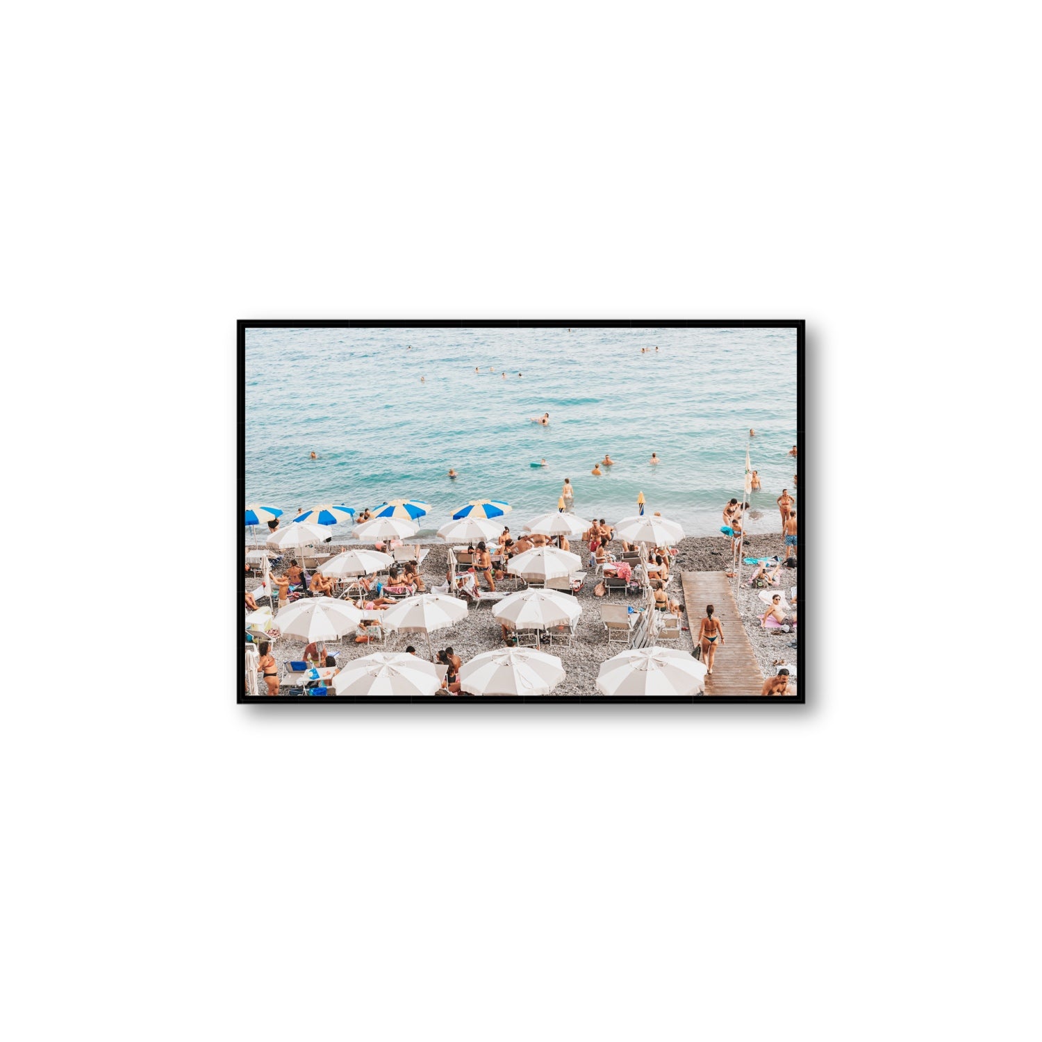 Dreamscape Amalfi Italian beach wall art Large fine art canvas in black float frame